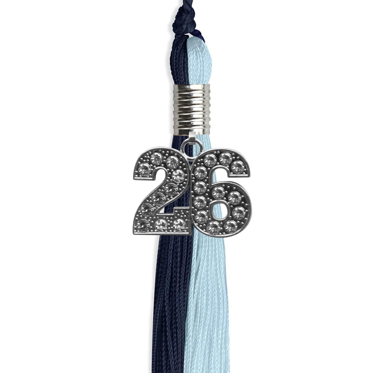 Dark Navy Blue/Light Blue Graduation Tassel with Silver Date Drop - Endea Graduation