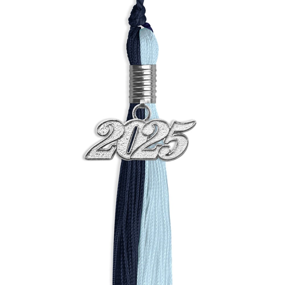 Dark Navy Blue/Light Blue Graduation Tassel with Silver Date Drop - Endea Graduation