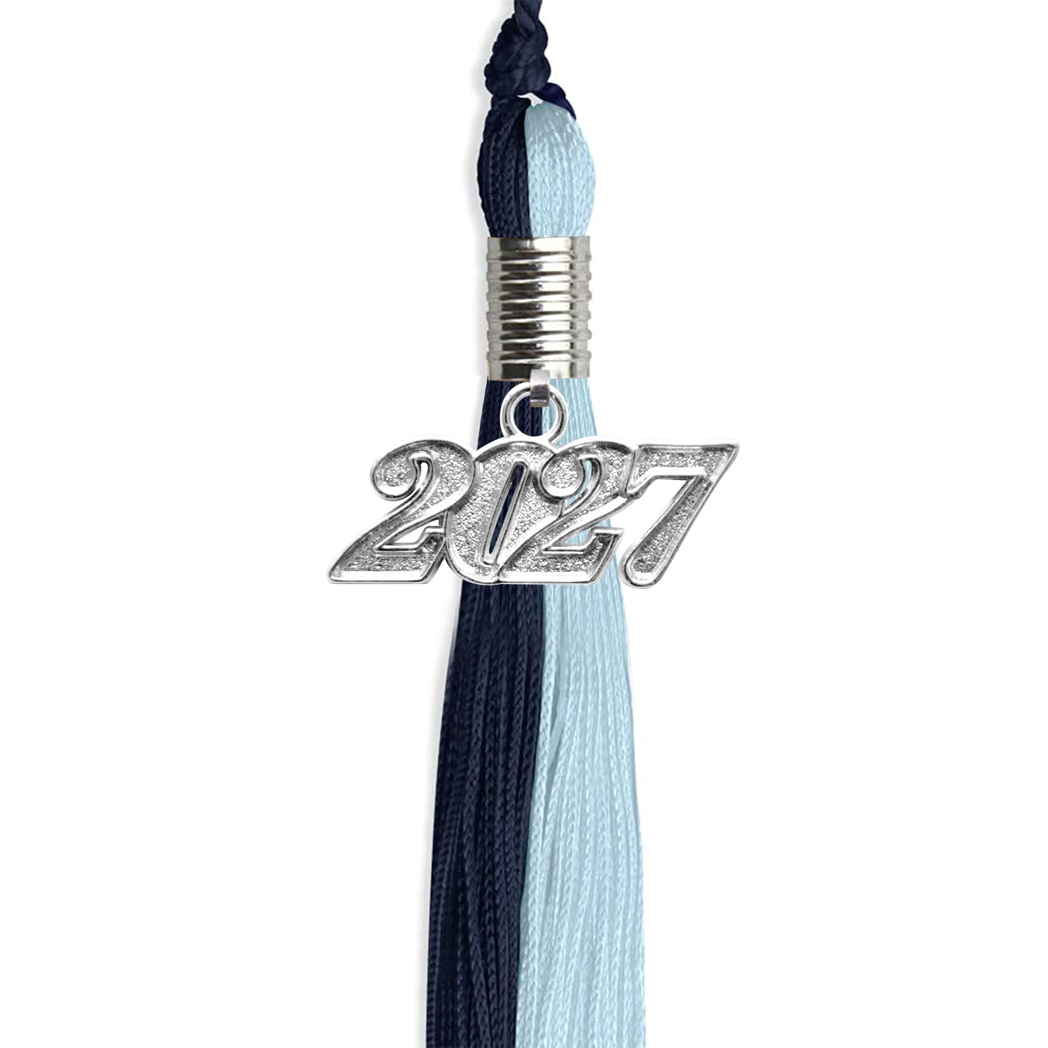 Dark Navy Blue/Light Blue Graduation Tassel with Silver Date Drop - Endea Graduation