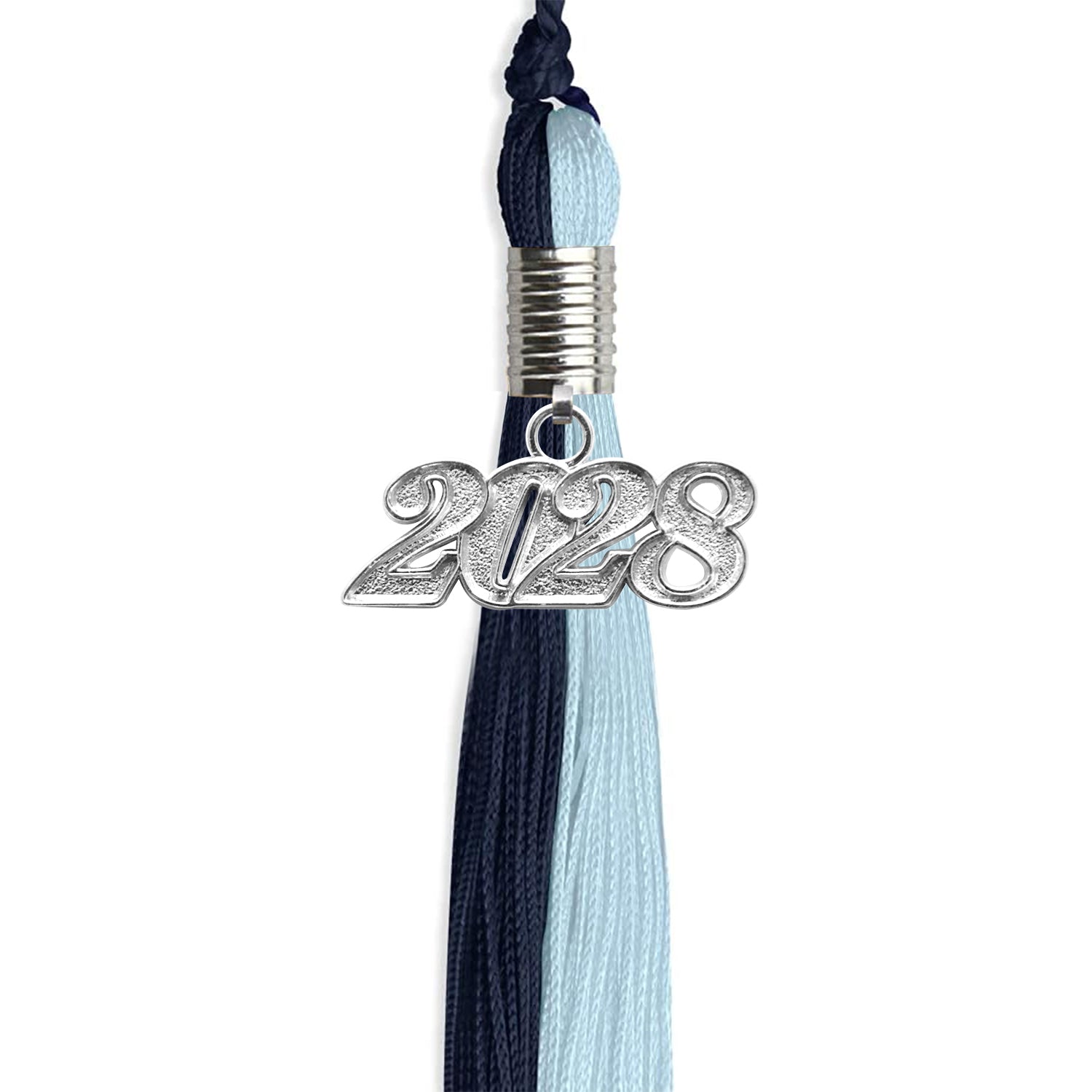 Dark Navy Blue/Light Blue Graduation Tassel with Silver Date Drop - Endea Graduation