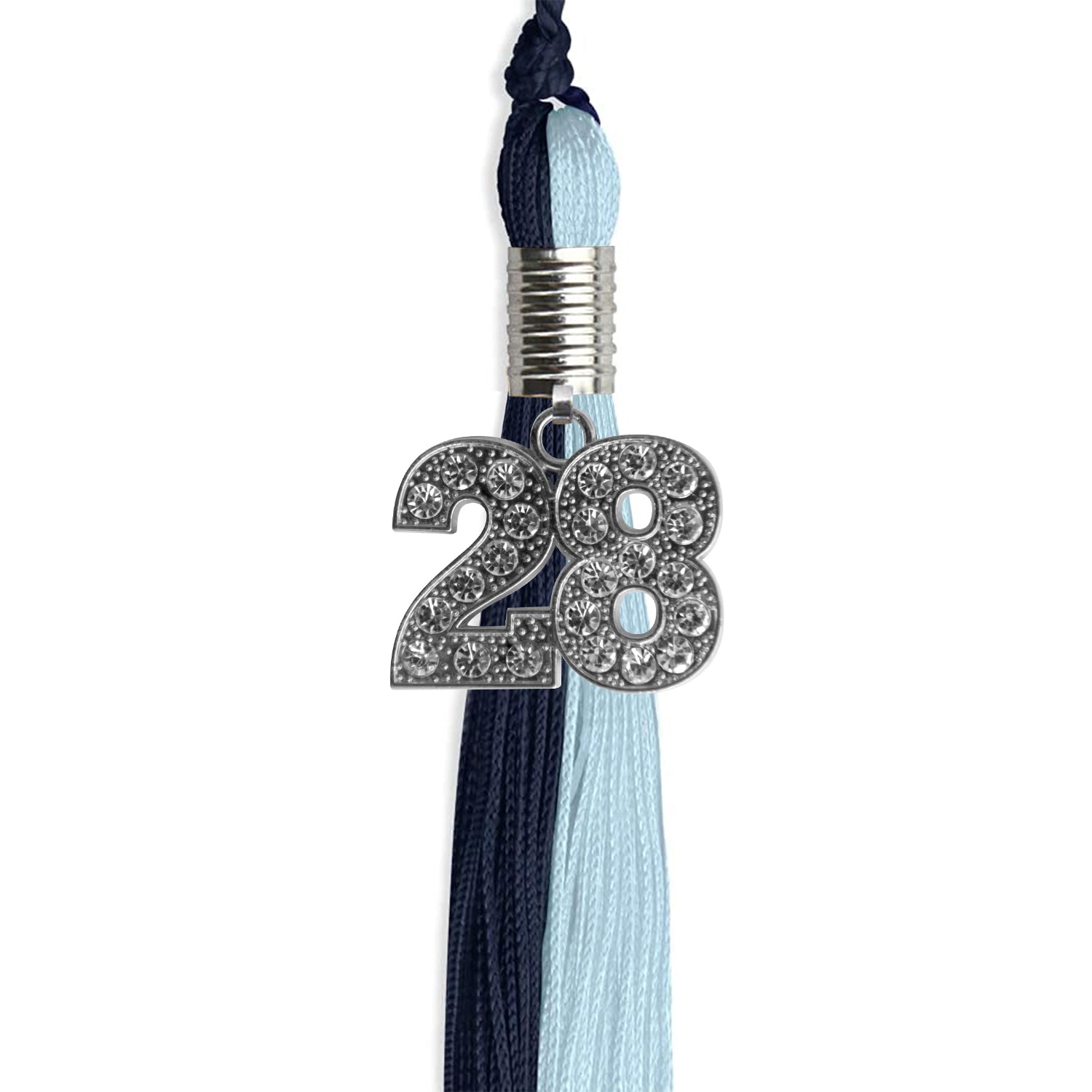 Dark Navy Blue/Light Blue Graduation Tassel with Silver Date Drop - Endea Graduation