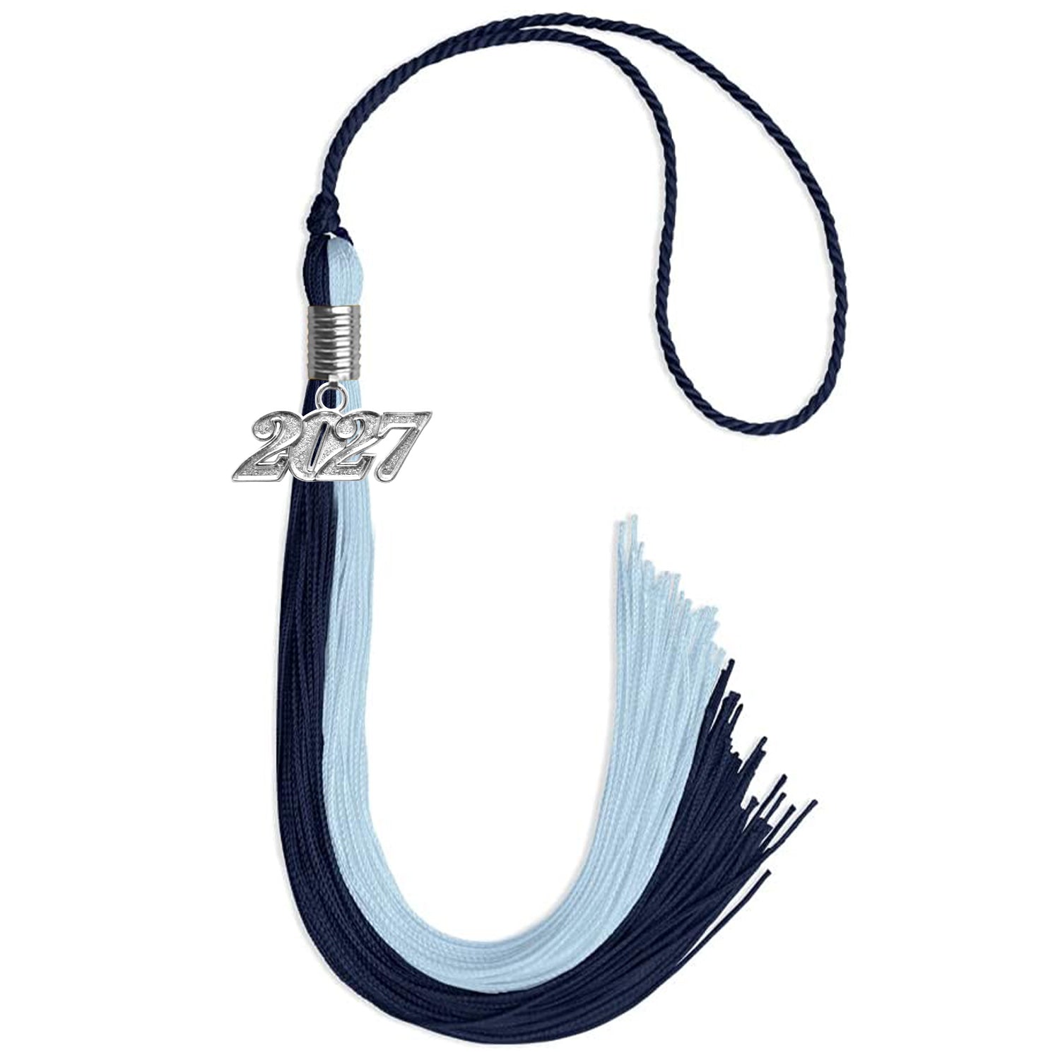 Dark Navy Blue/Light Blue Graduation Tassel with Silver Date Drop - Endea Graduation