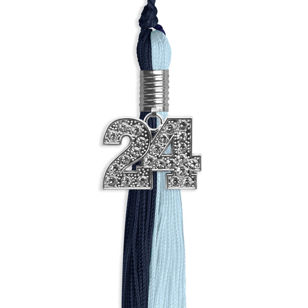 Dark Navy Blue/Light Blue Graduation Tassel with Silver Date Drop - Endea Graduation