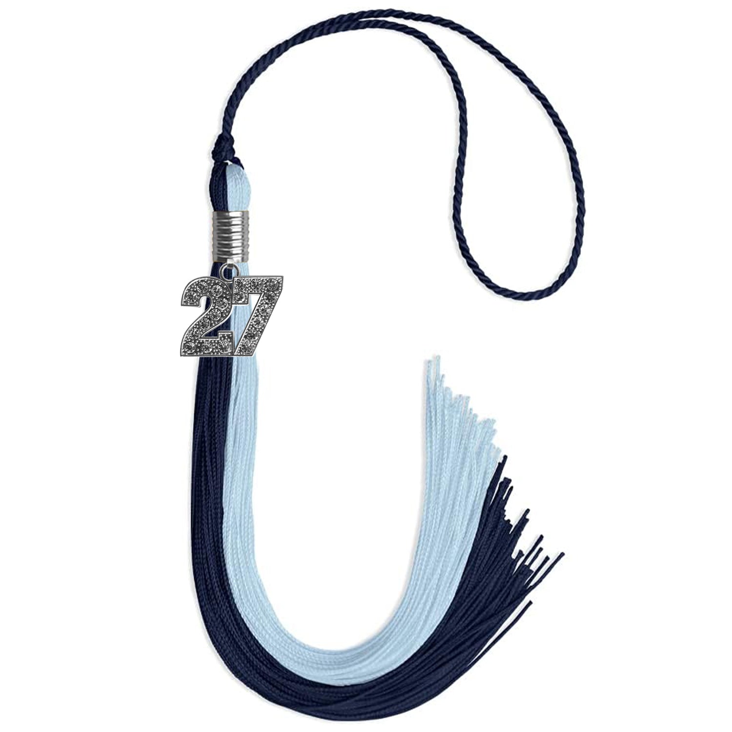 Dark Navy Blue/Light Blue Graduation Tassel with Silver Date Drop - Endea Graduation