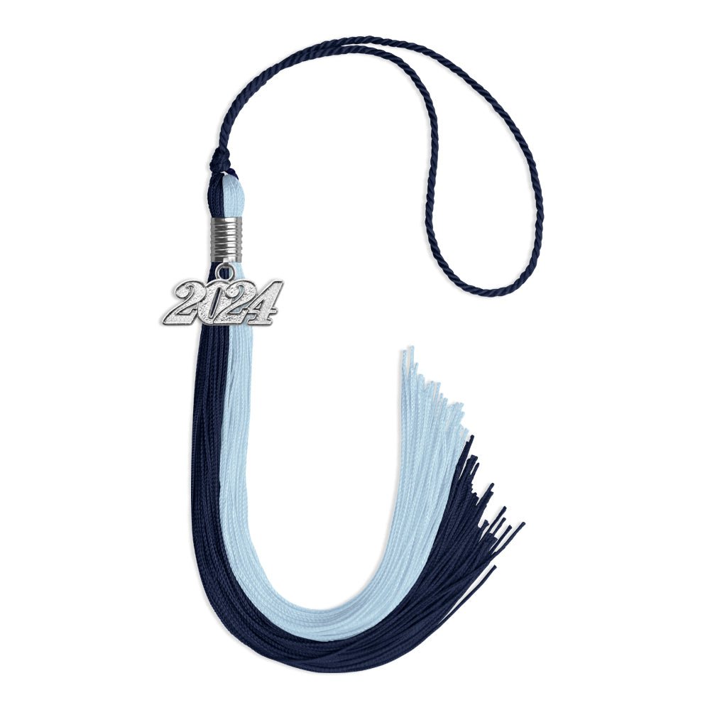 Dark Navy Blue/Light Blue Graduation Tassel with Silver Date Drop - Endea Graduation