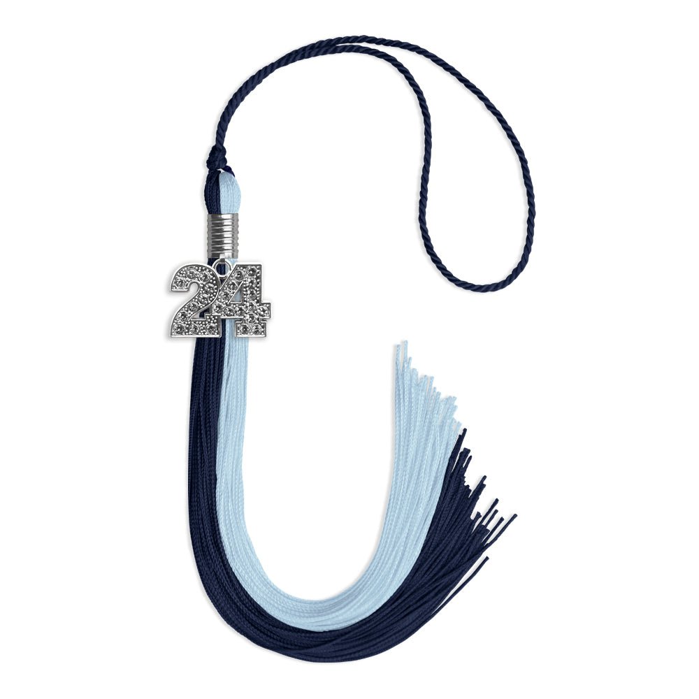 Dark Navy Blue/Light Blue Graduation Tassel with Silver Date Drop - Endea Graduation