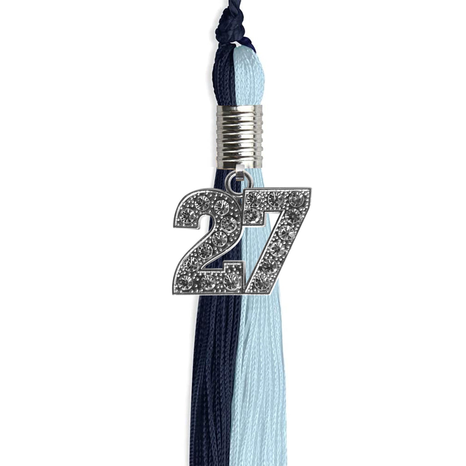 Dark Navy Blue/Light Blue Graduation Tassel with Silver Date Drop - Endea Graduation