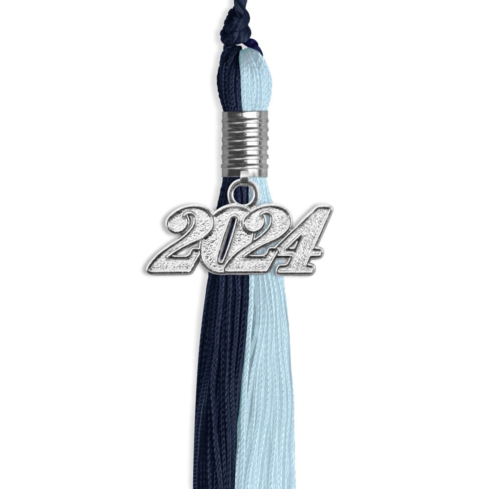 Dark Navy Blue/Light Blue Graduation Tassel with Silver Date Drop - Endea Graduation