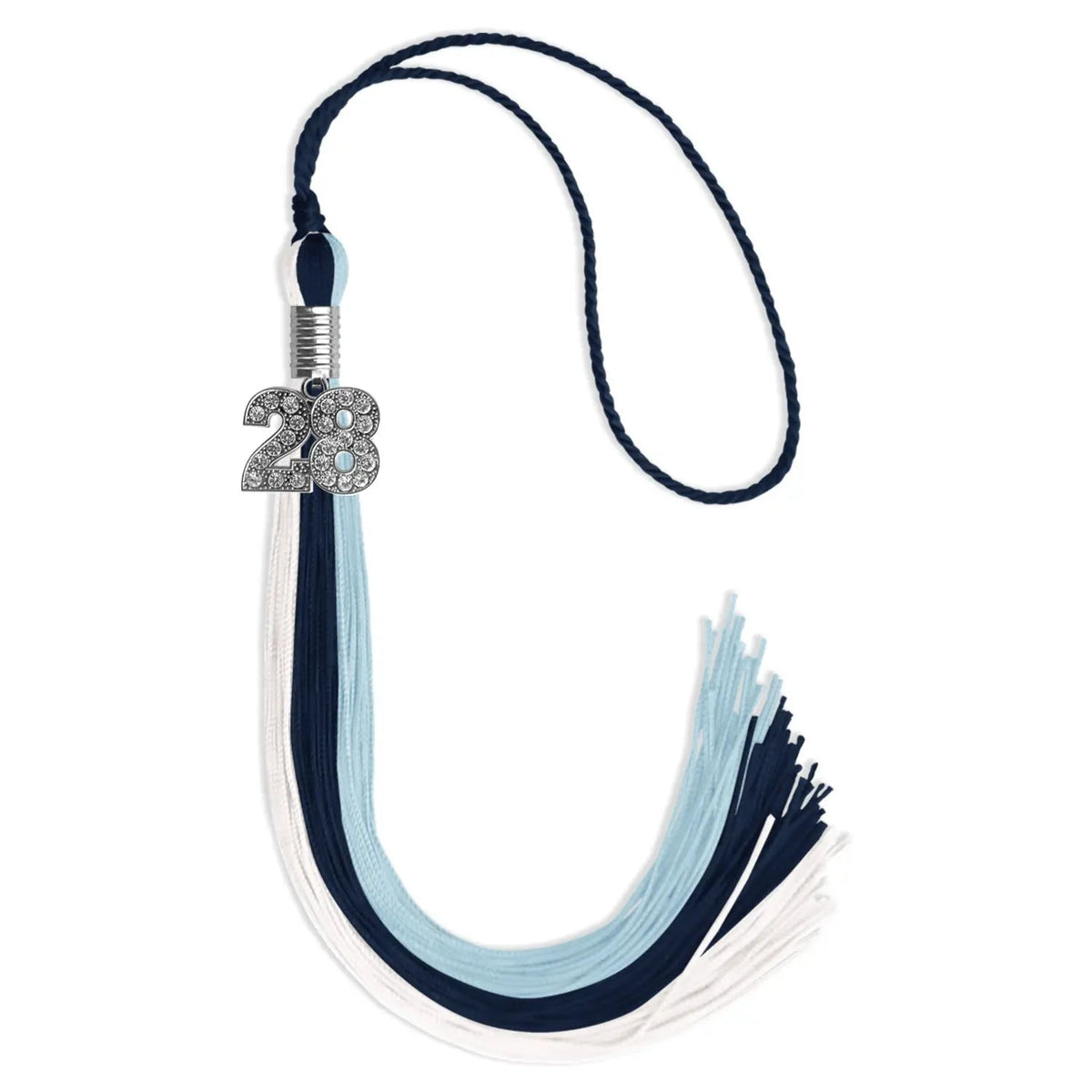 Dark Navy Blue/Light Blue/White Graduation Tassel with Silver Bling Charm - Endea Graduation