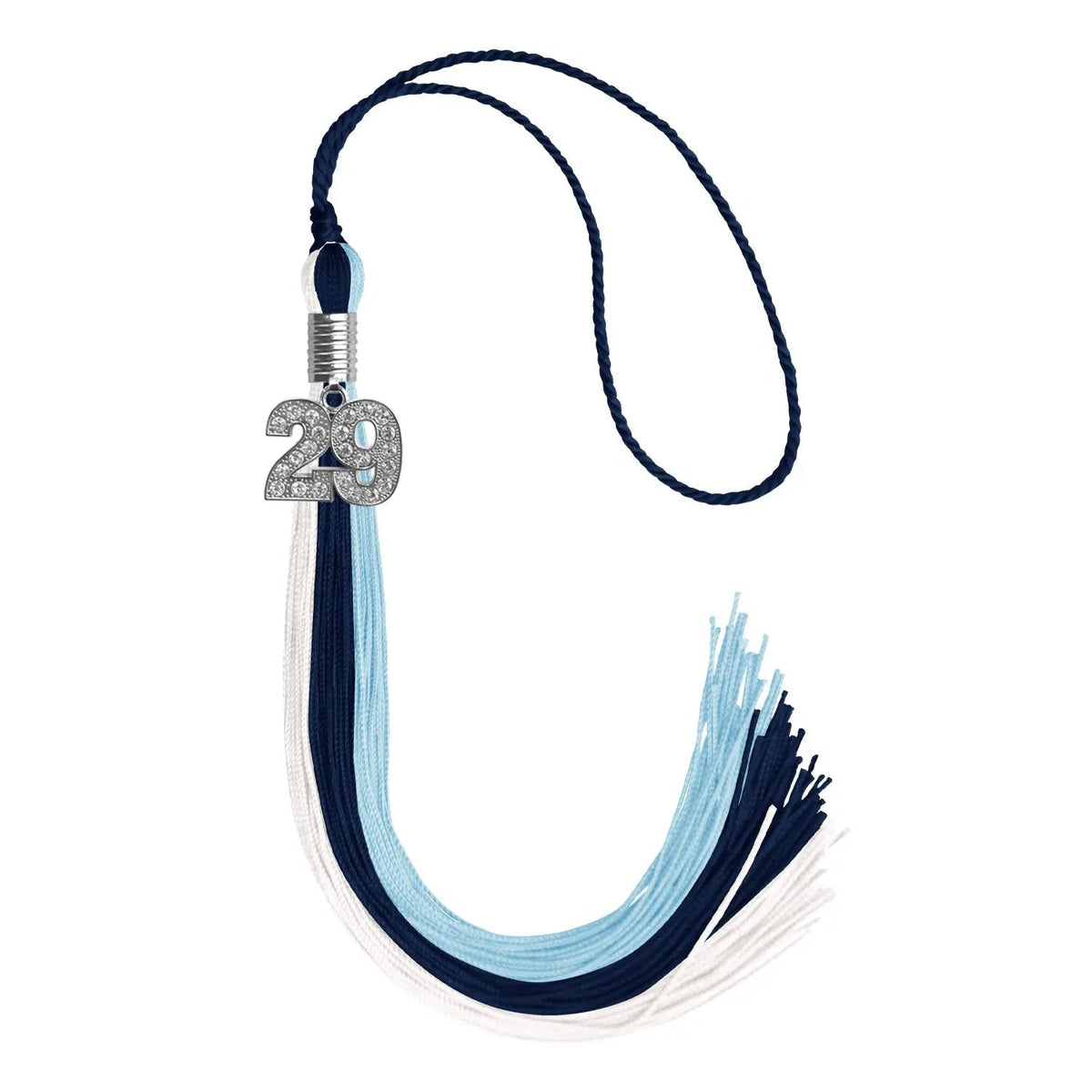Dark Navy Blue/Light Blue/White Graduation Tassel with Silver Bling Charm - Endea Graduation