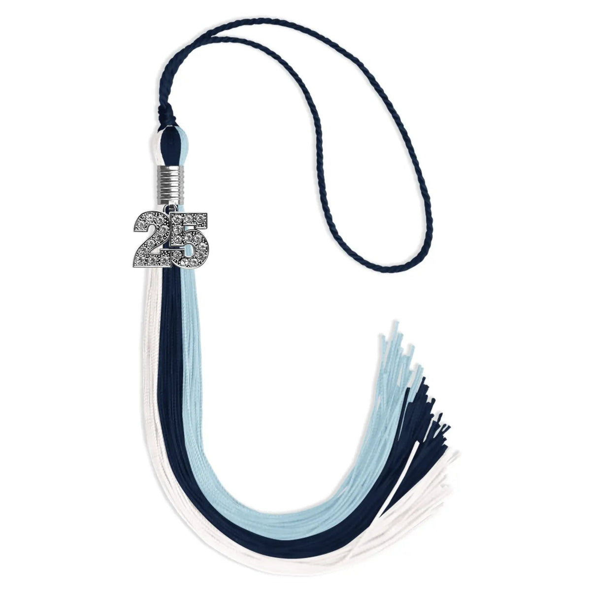Dark Navy Blue/Light Blue/White Graduation Tassel with Silver Bling Charm - Endea Graduation