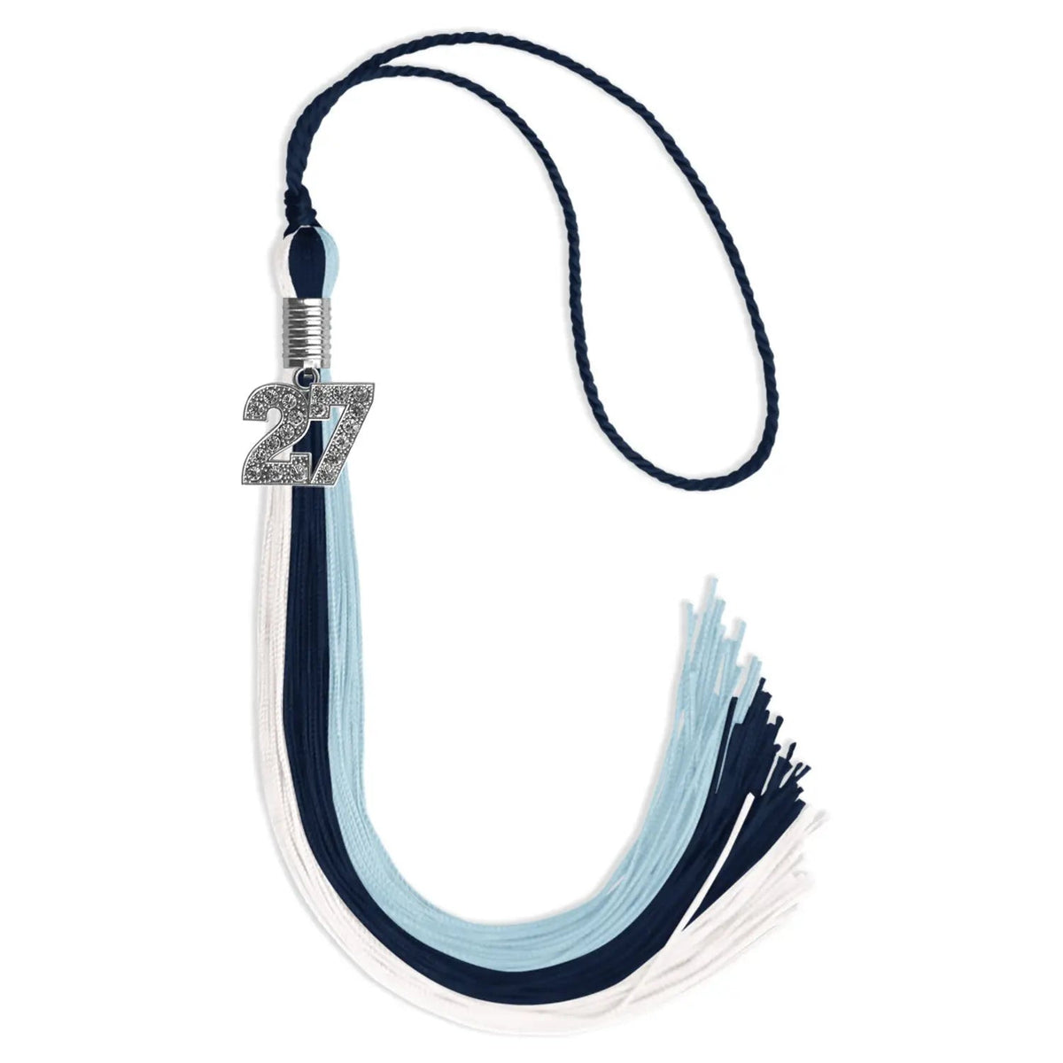 Dark Navy Blue/Light Blue/White Graduation Tassel with Silver Bling Charm - Endea Graduation