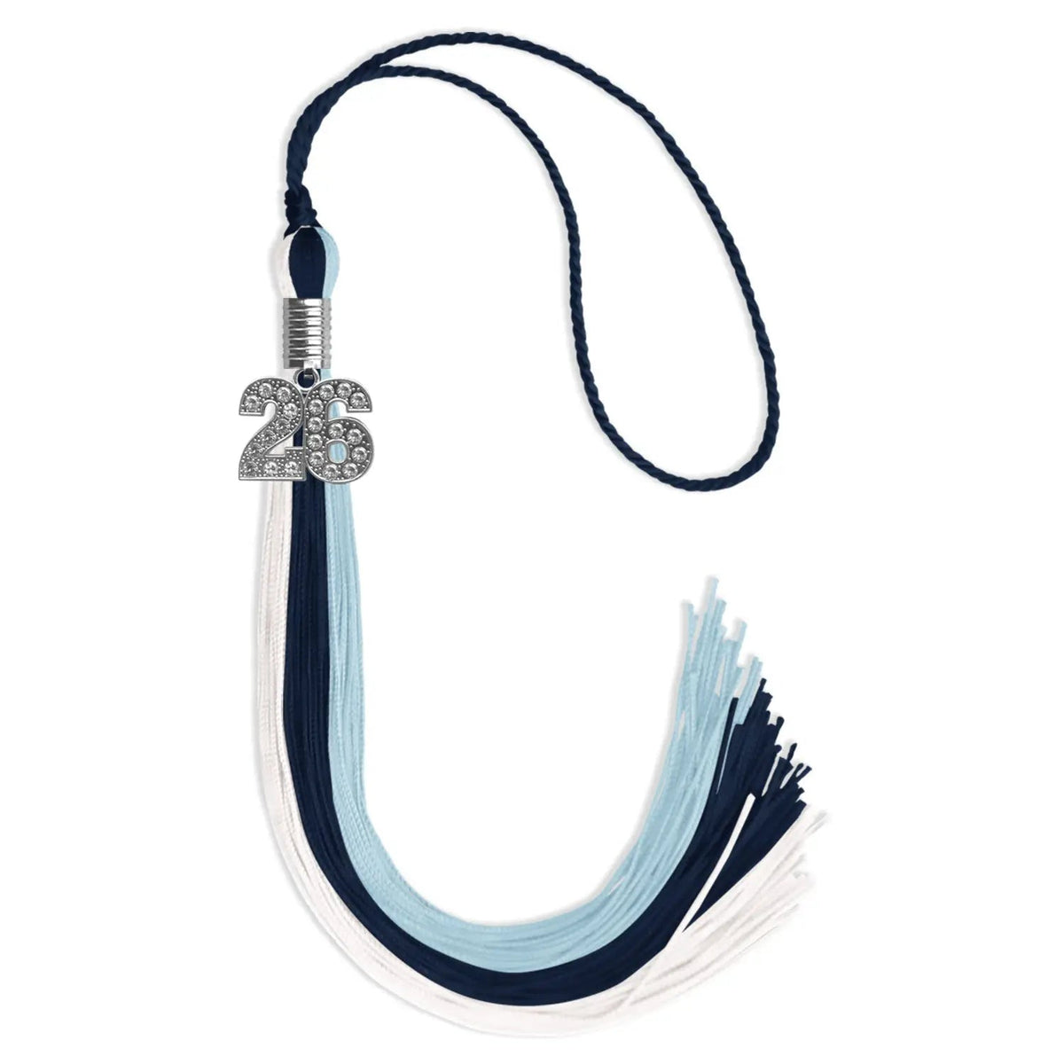 Dark Navy Blue/Light Blue/White Graduation Tassel with Silver Bling Charm - Endea Graduation