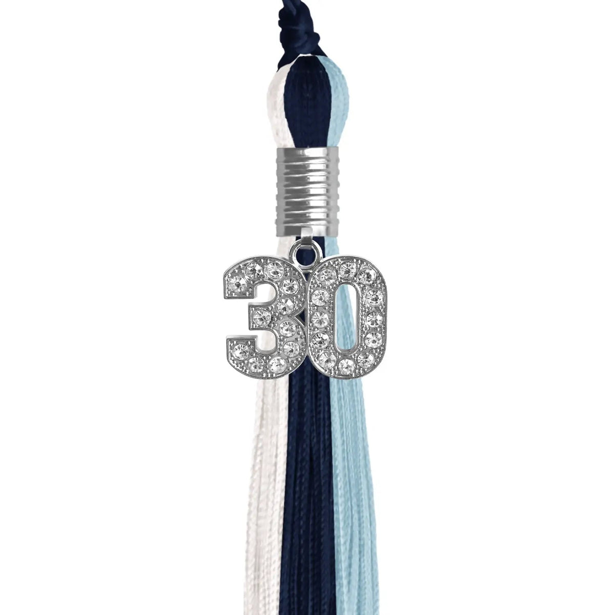 Dark Navy Blue/Light Blue/White Graduation Tassel with Silver Bling Charm - Endea Graduation