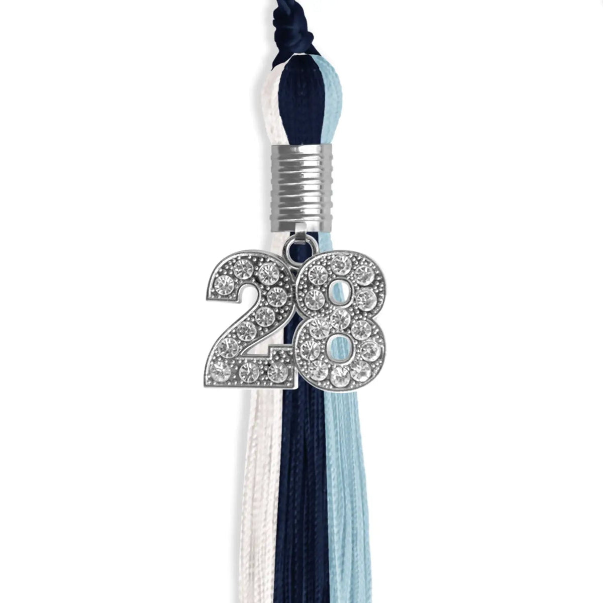 Dark Navy Blue/Light Blue/White Graduation Tassel with Silver Bling Charm - Endea Graduation