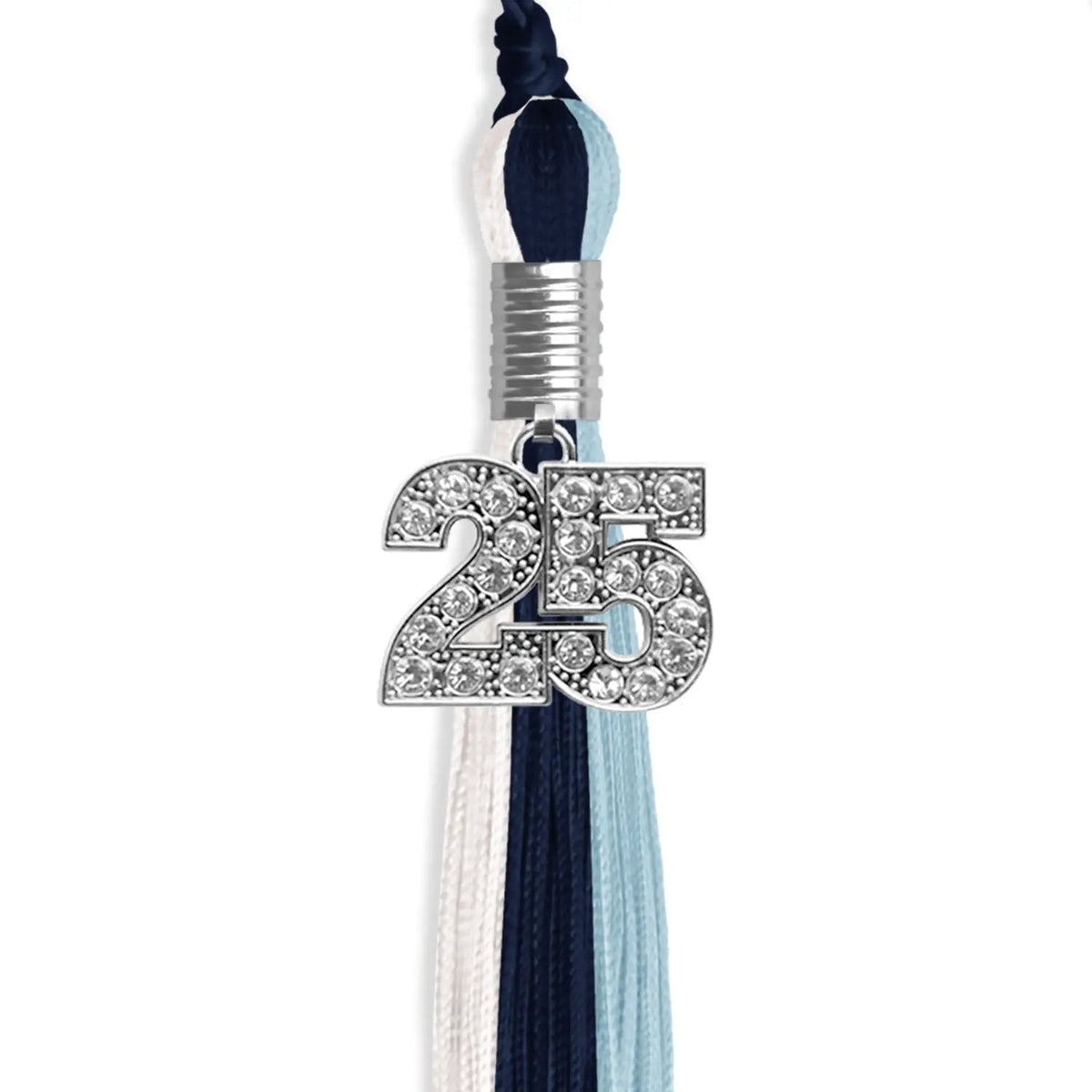 Dark Navy Blue/Light Blue/White Graduation Tassel with Silver Bling Charm - Endea Graduation