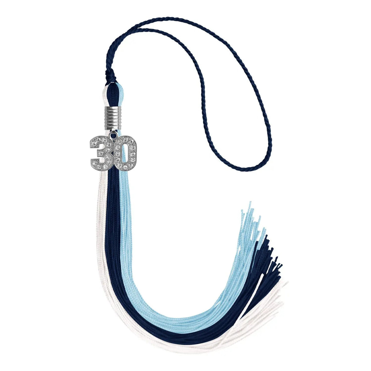 Dark Navy Blue/Light Blue/White Graduation Tassel with Silver Bling Charm - Endea Graduation