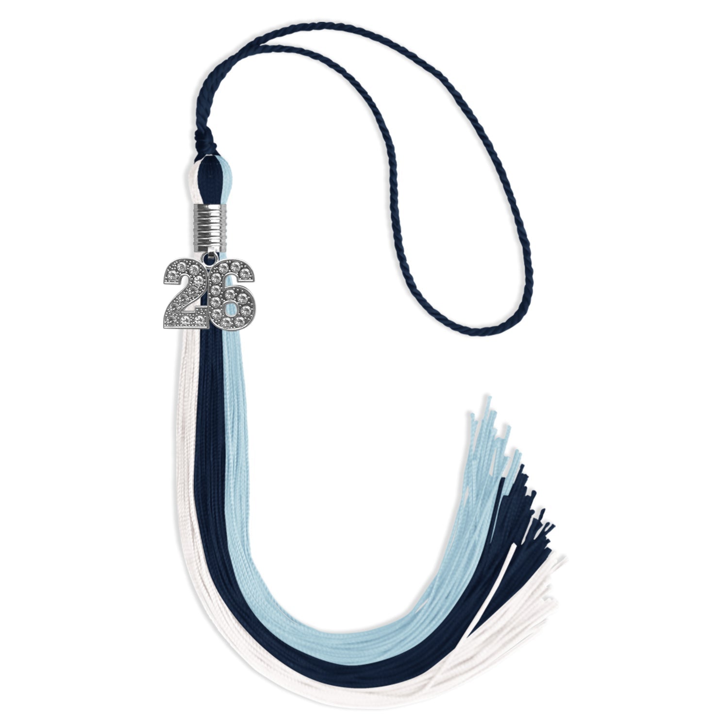 Dark Navy Blue/Light Blue/White Graduation Tassel with Silver Date Drop - Endea Graduation