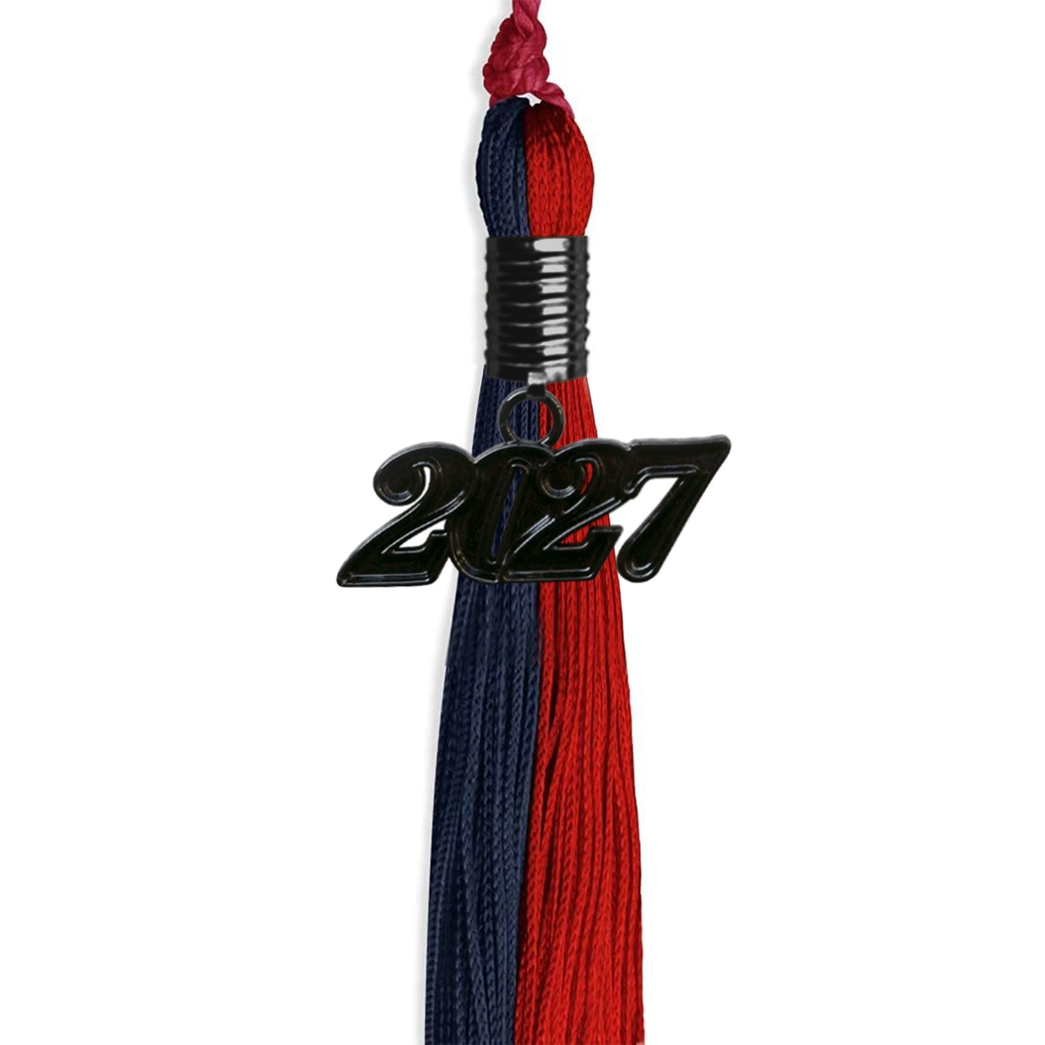 Dark Navy Blue/Red Graduation Tassel with Black Date Drop - Endea Graduation