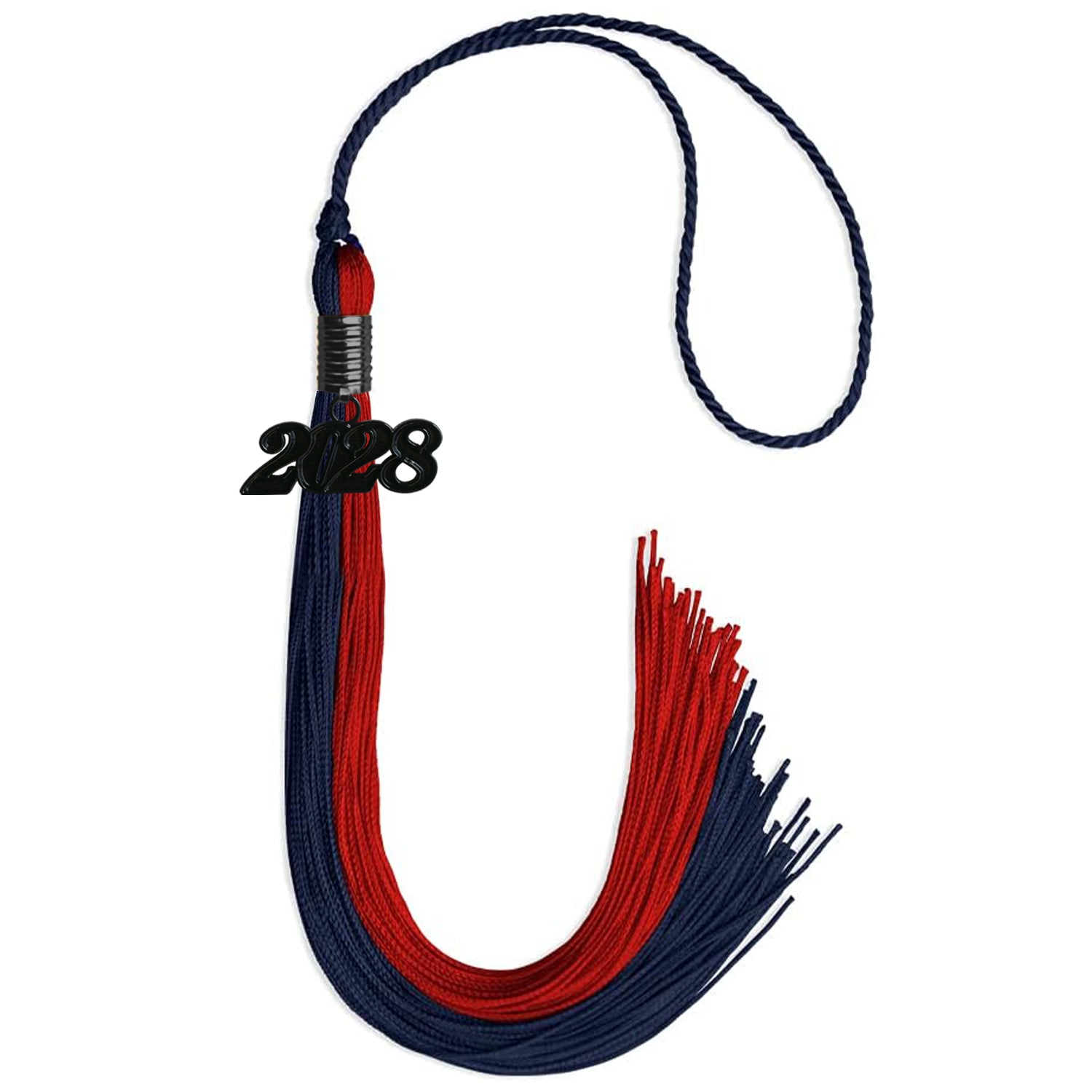 Dark Navy Blue/Red Graduation Tassel with Black Date Drop - Endea Graduation