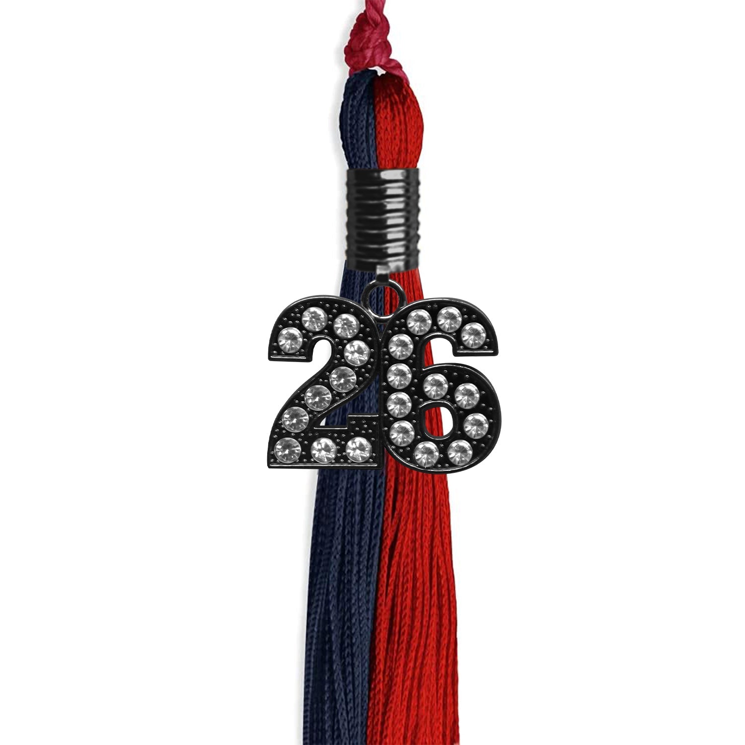 Dark Navy Blue/Red Graduation Tassel with Black Date Drop - Endea Graduation