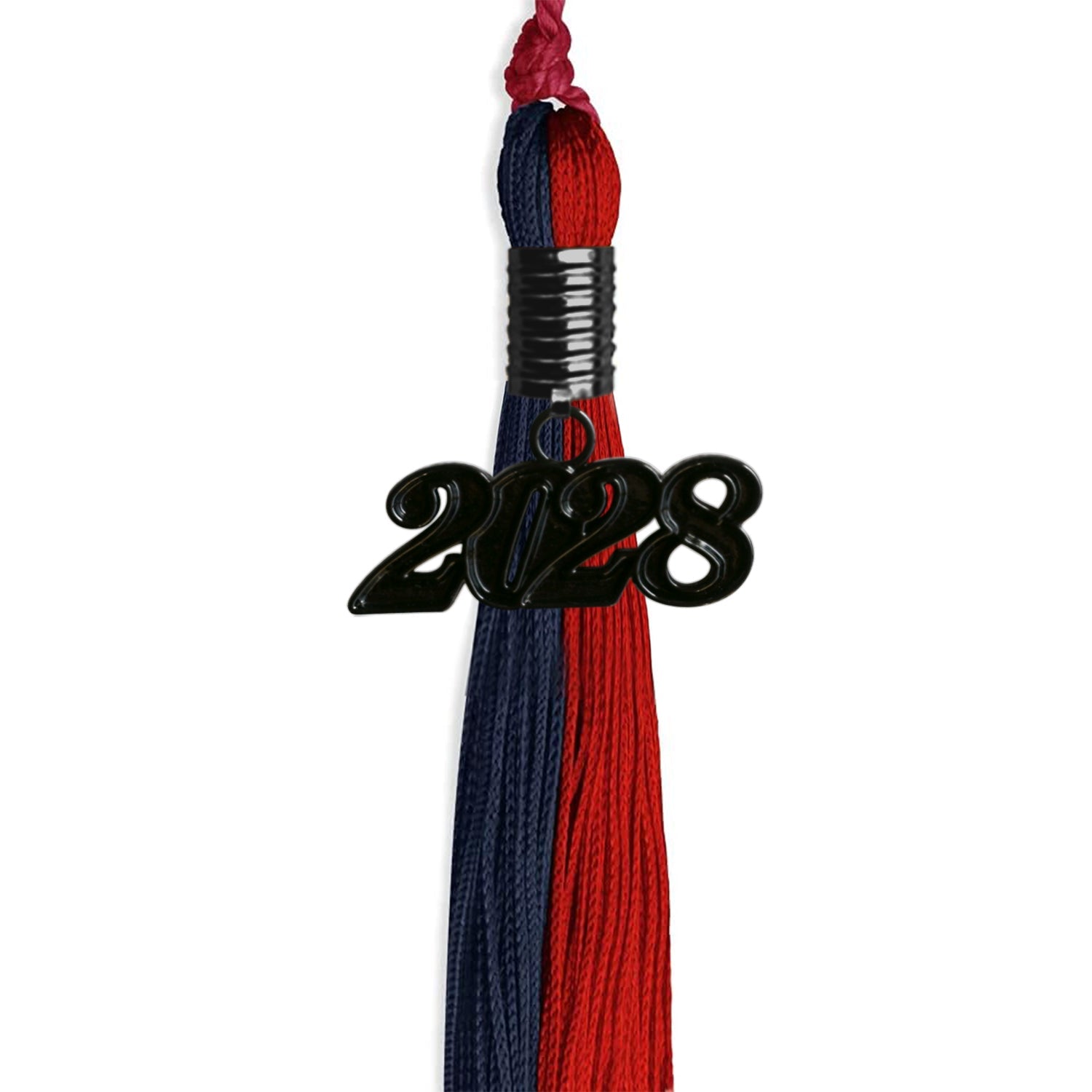 Dark Navy Blue/Red Graduation Tassel with Black Date Drop - Endea Graduation