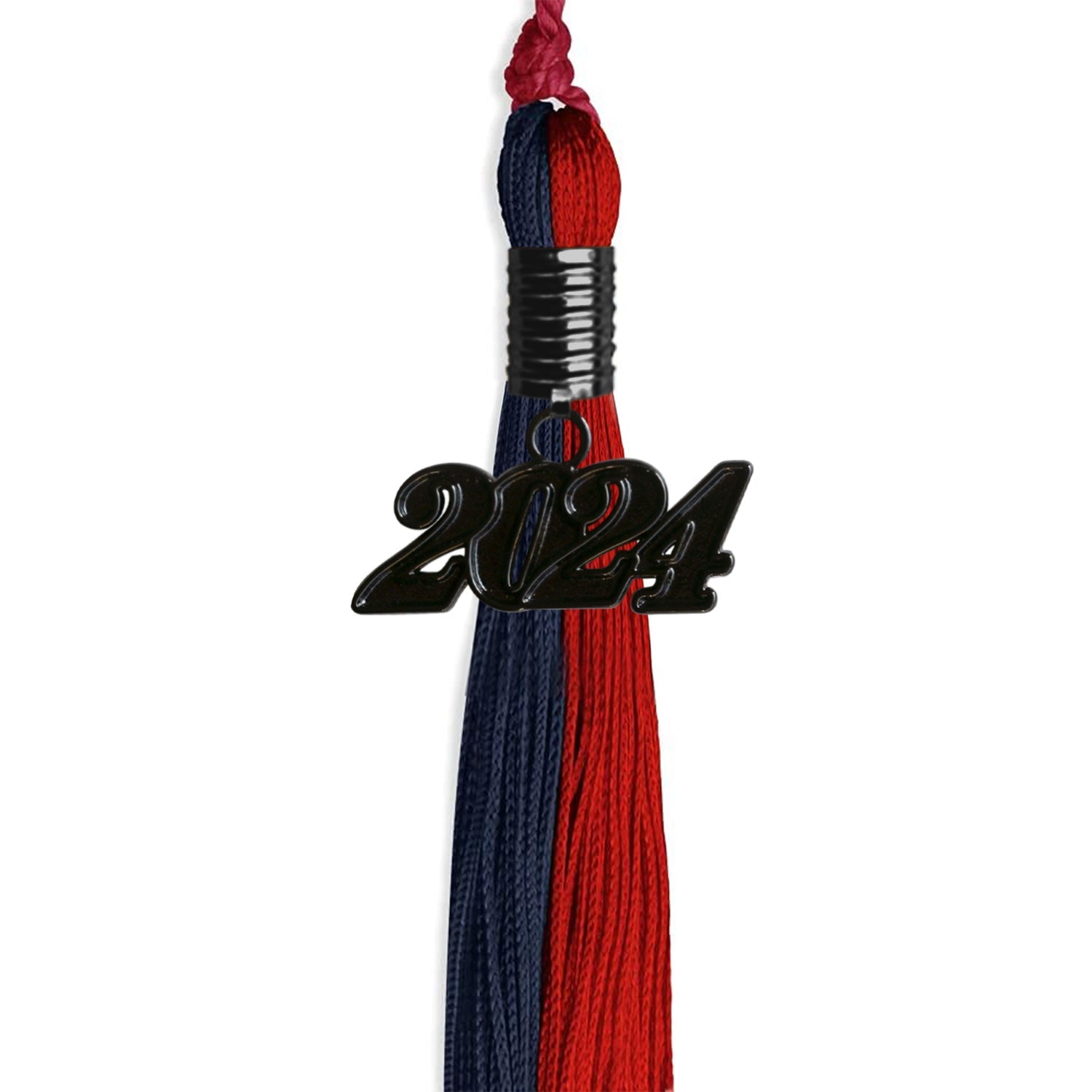 Dark Navy Blue/Red Graduation Tassel with Black Date Drop - Endea Graduation