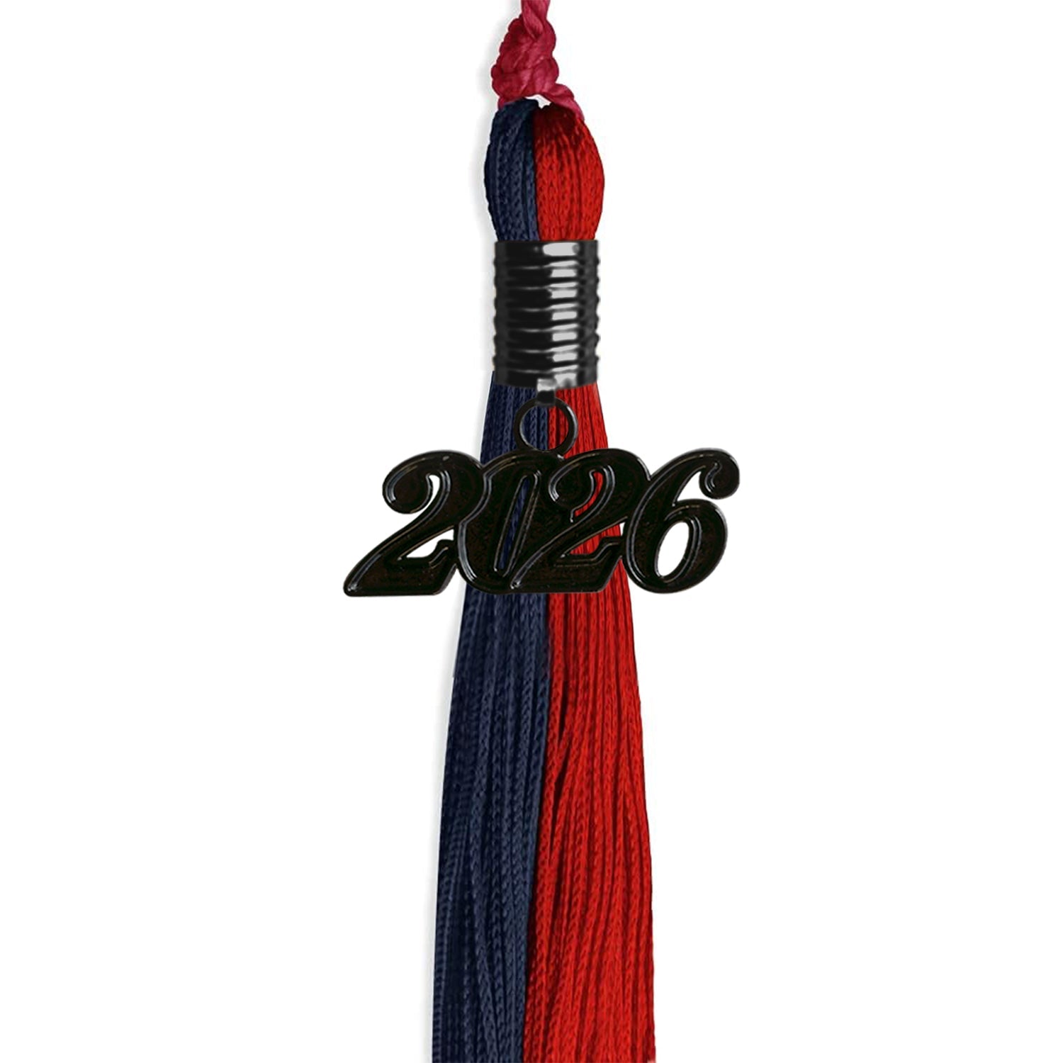 Dark Navy Blue/Red Graduation Tassel with Black Date Drop - Endea Graduation