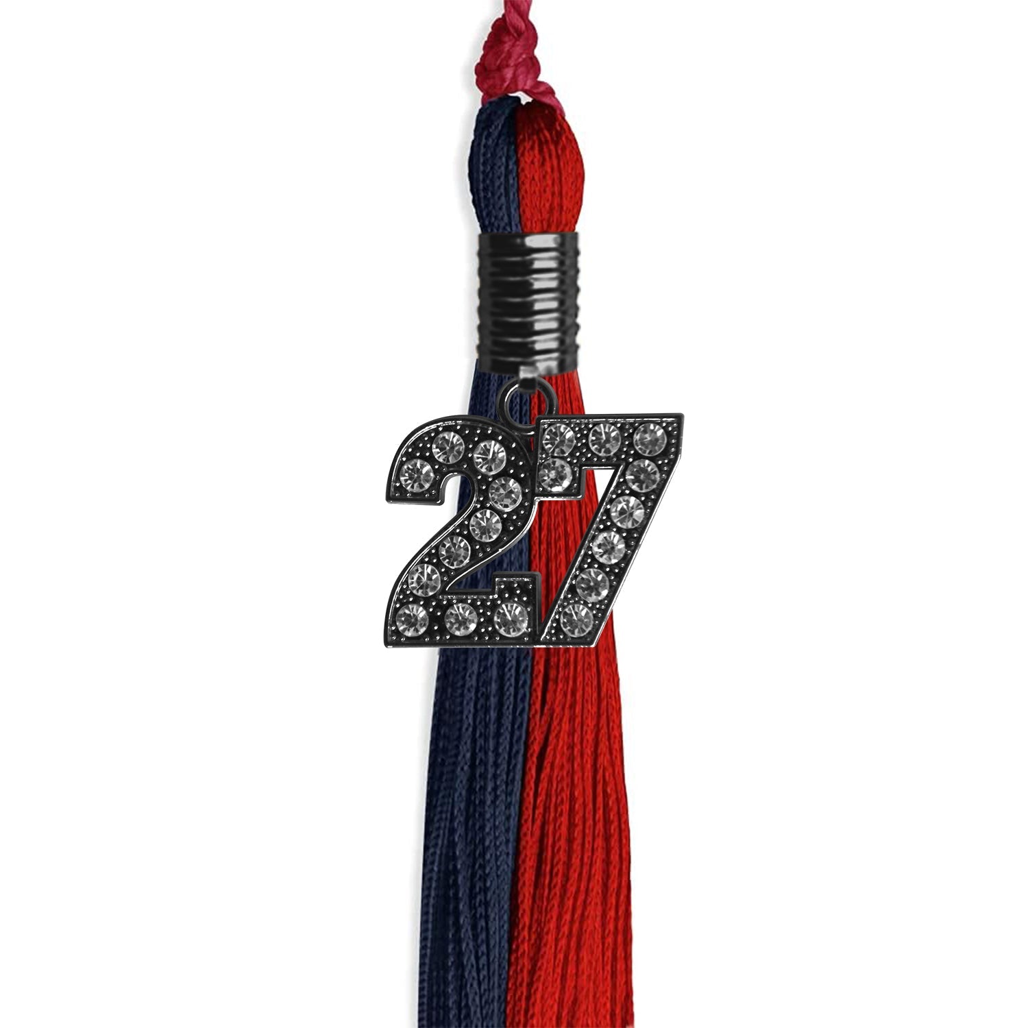 Dark Navy Blue/Red Graduation Tassel with Black Date Drop - Endea Graduation