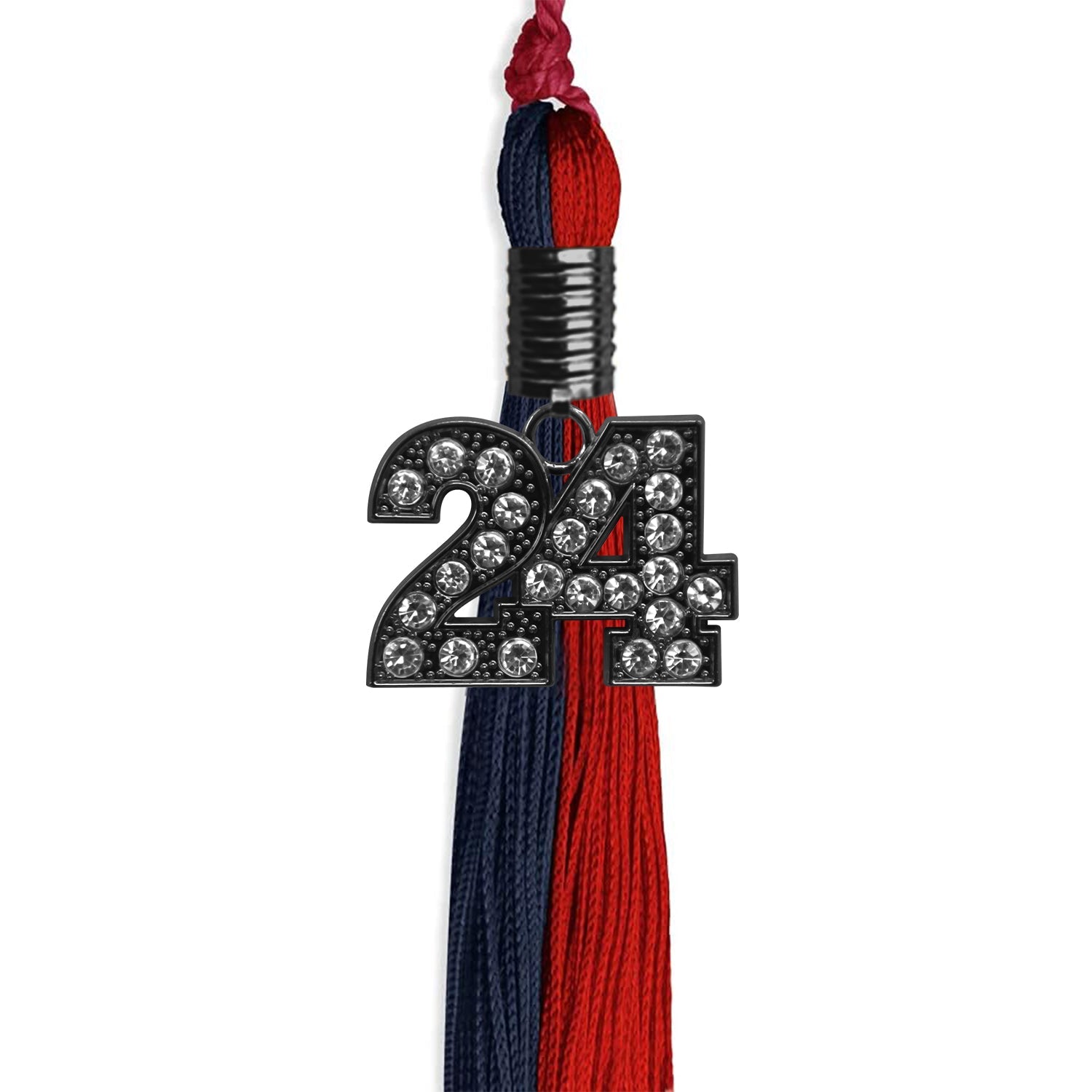 Dark Navy Blue/Red Graduation Tassel with Black Date Drop - Endea Graduation