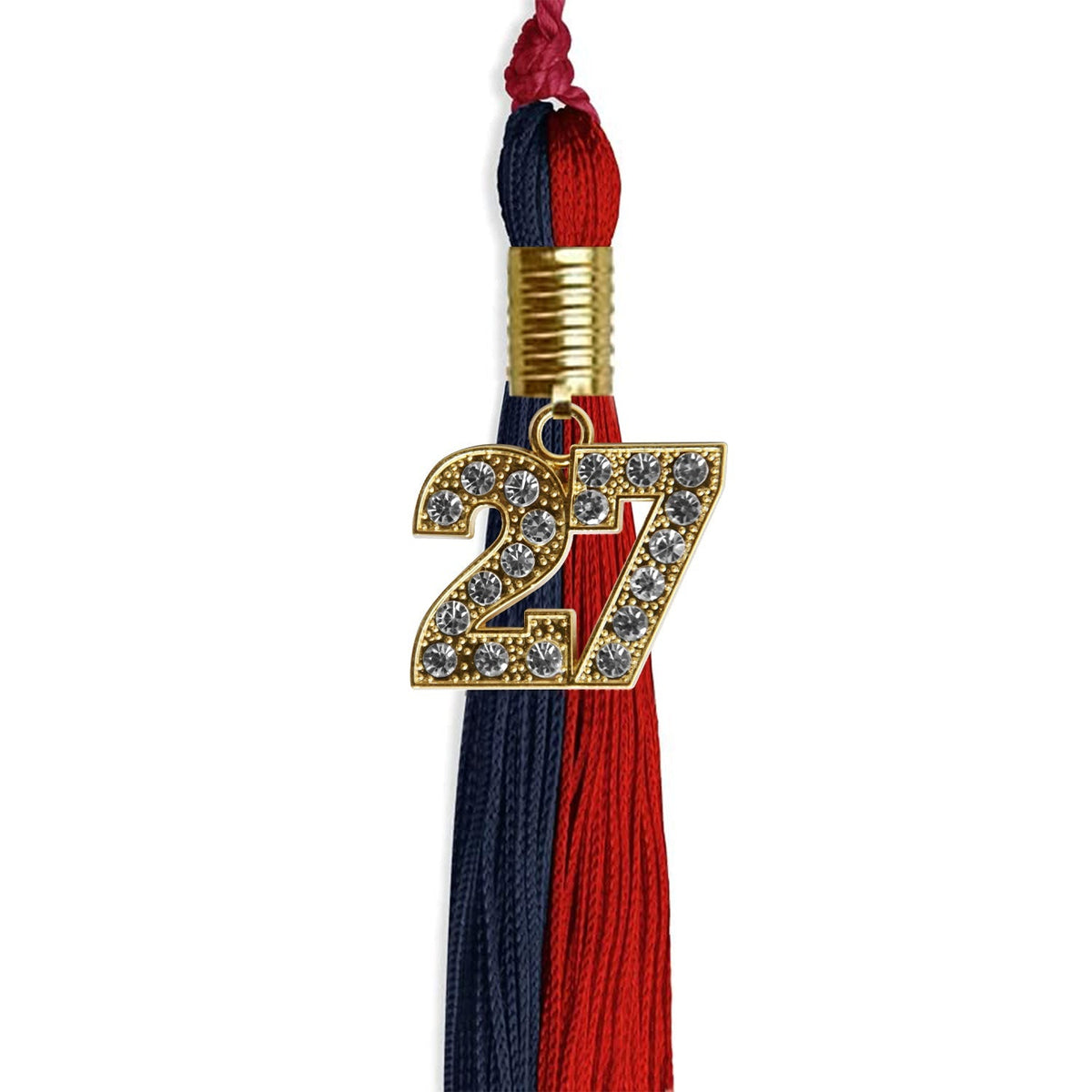 Dark Navy Blue/Red Graduation Tassel with Gold Bling Charm - Endea Graduation