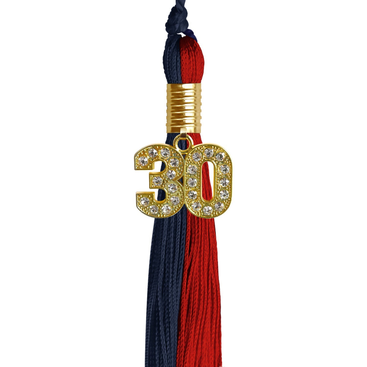Dark Navy Blue/Red Graduation Tassel with Gold Bling Charm - Endea Graduation