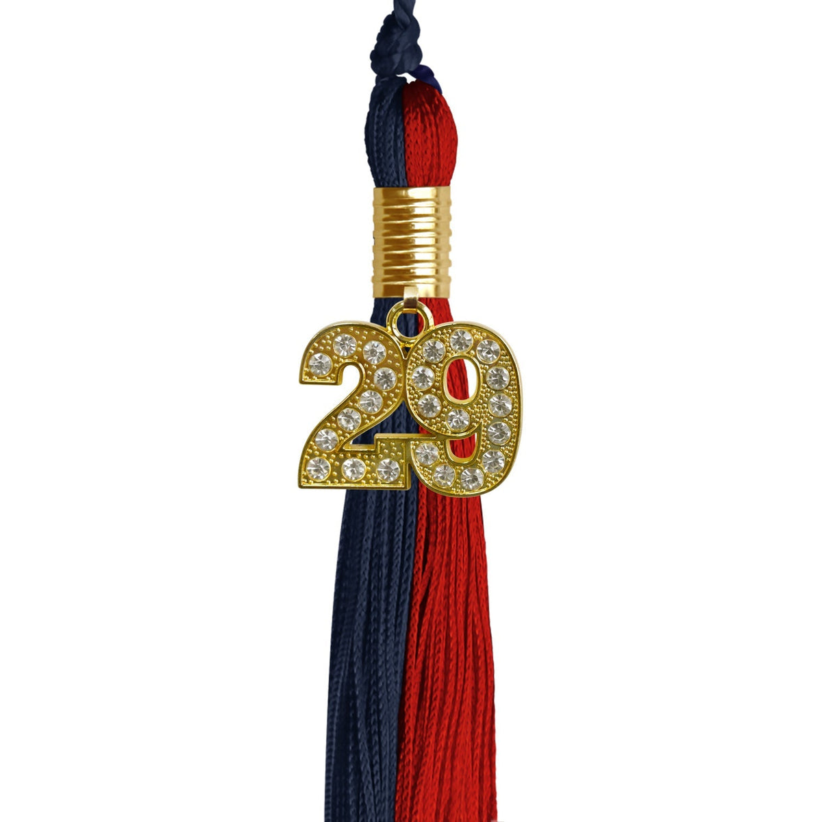 Dark Navy Blue/Red Graduation Tassel with Gold Bling Charm - Endea Graduation