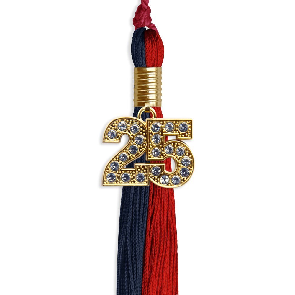 Dark Navy Blue/Red Graduation Tassel with Gold Bling Charm - Endea Graduation