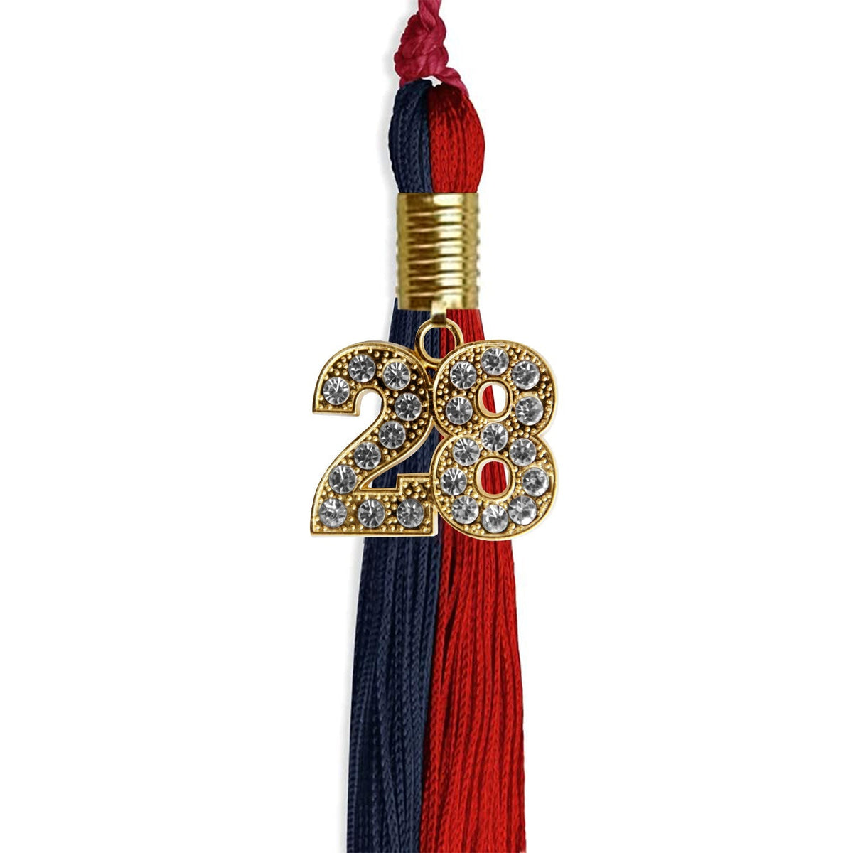 Dark Navy Blue/Red Graduation Tassel with Gold Bling Charm - Endea Graduation
