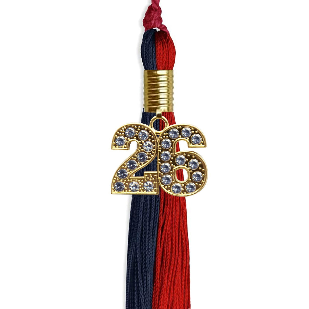 Dark Navy Blue/Red Graduation Tassel with Gold Bling Charm - Endea Graduation