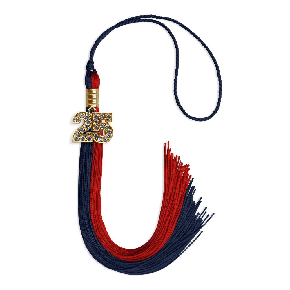 Dark Navy Blue/Red Graduation Tassel with Gold Bling Charm - Endea Graduation