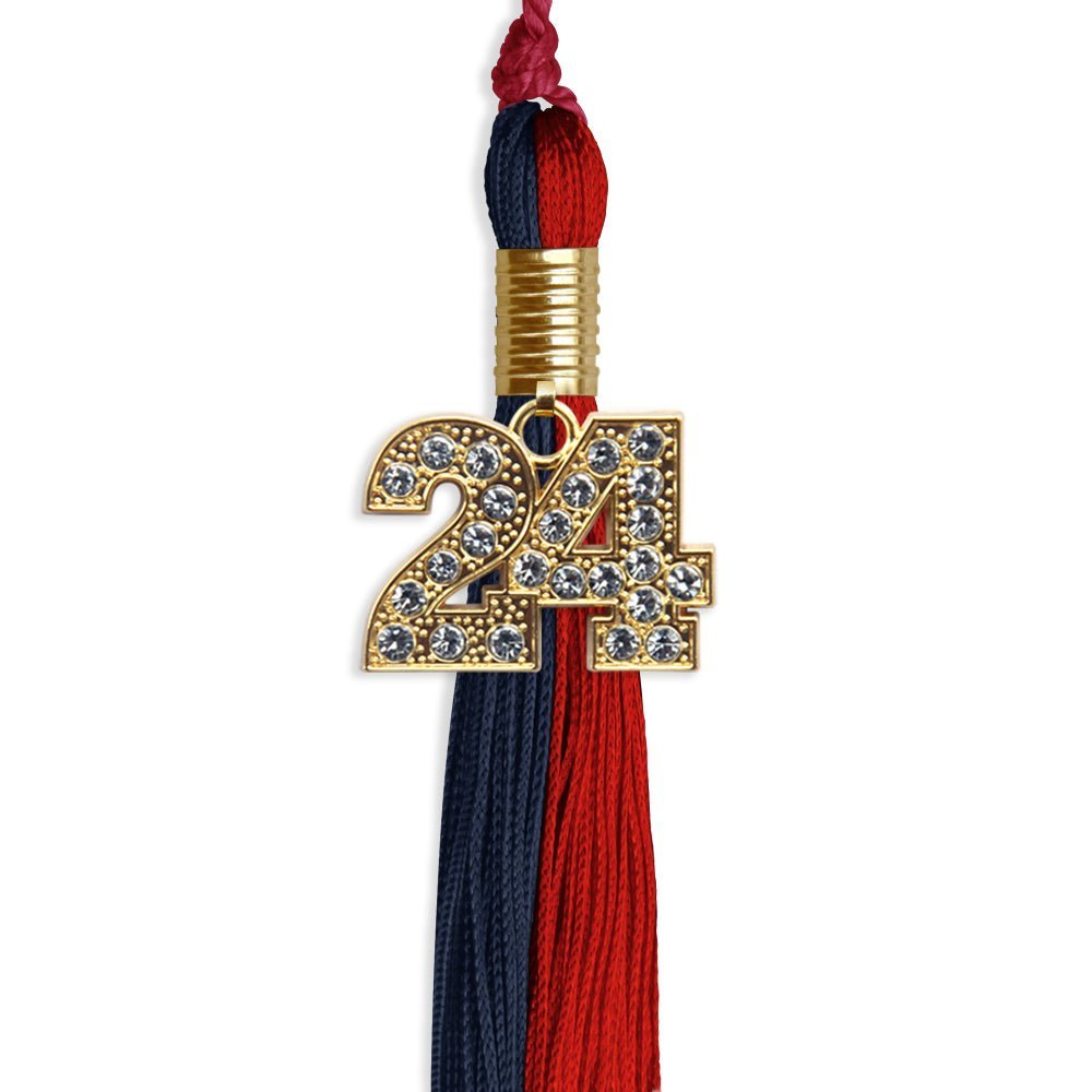 Dark Navy Blue/Red Graduation Tassel with Gold Bling Charm - Endea Graduation