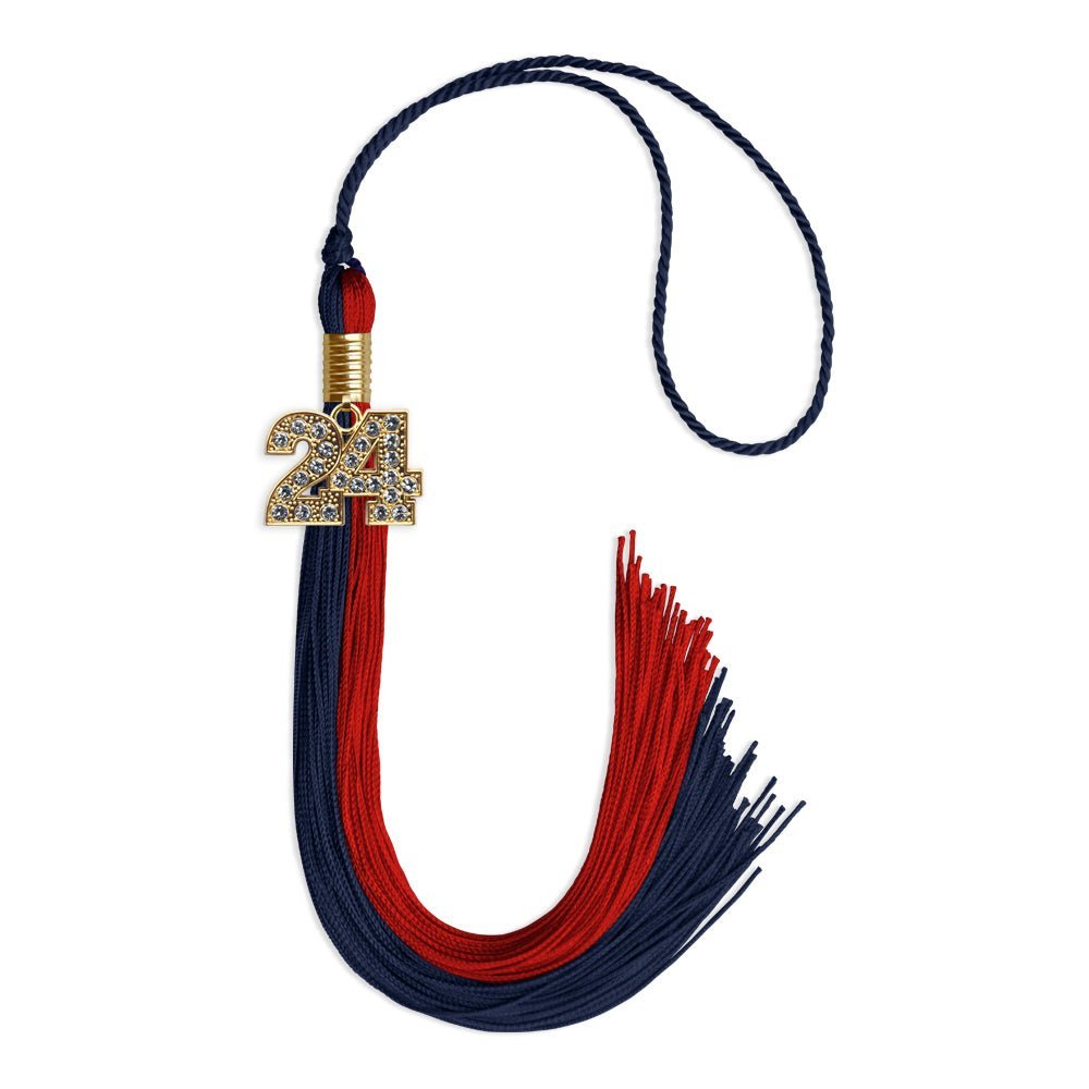 Dark Navy Blue/Red Graduation Tassel with Gold Bling Charm - Endea Graduation