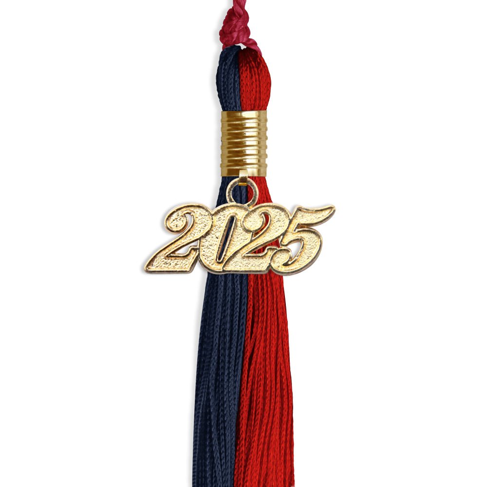 Dark Navy Blue/Red Graduation Tassel with Gold Date Drop - Endea Graduation