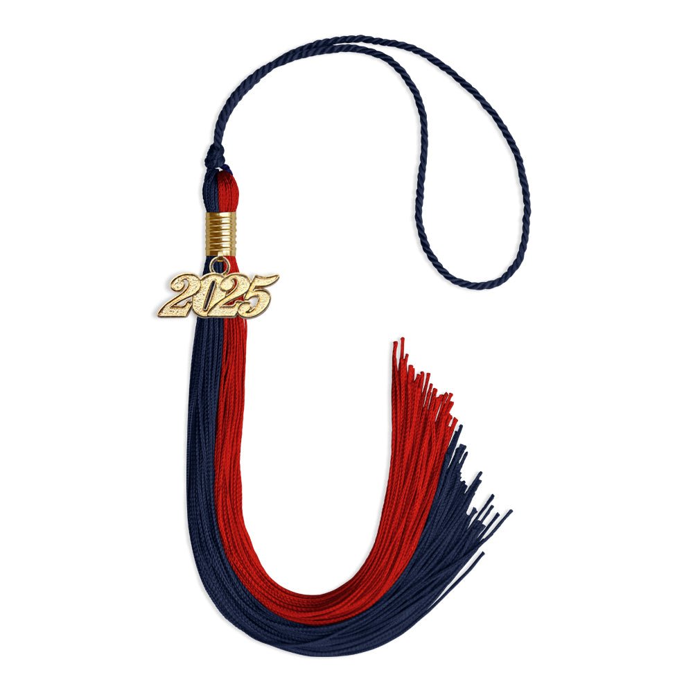 Dark Navy Blue/Red Graduation Tassel with Gold Date Drop - Endea Graduation