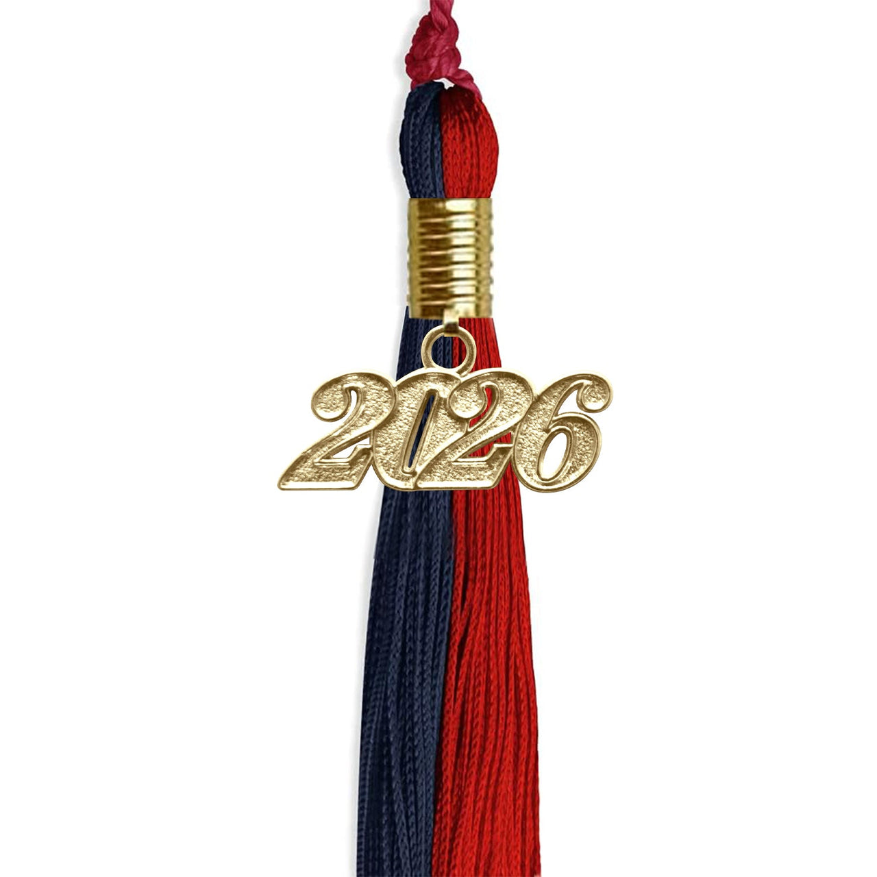 Dark Navy Blue/Red Graduation Tassel with Gold Date Drop - Endea Graduation