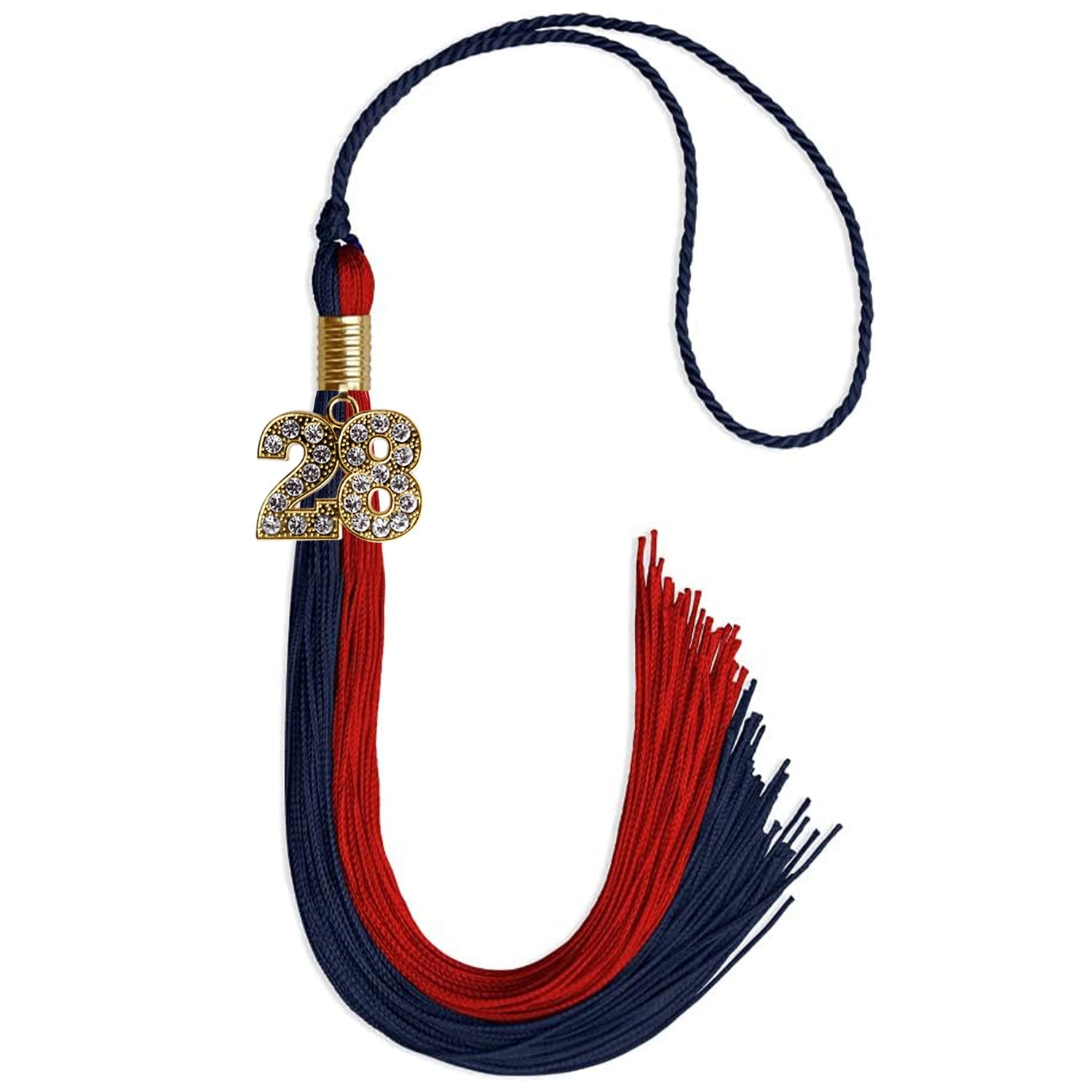 Dark Navy Blue/Red Graduation Tassel with Gold Date Drop - Endea Graduation