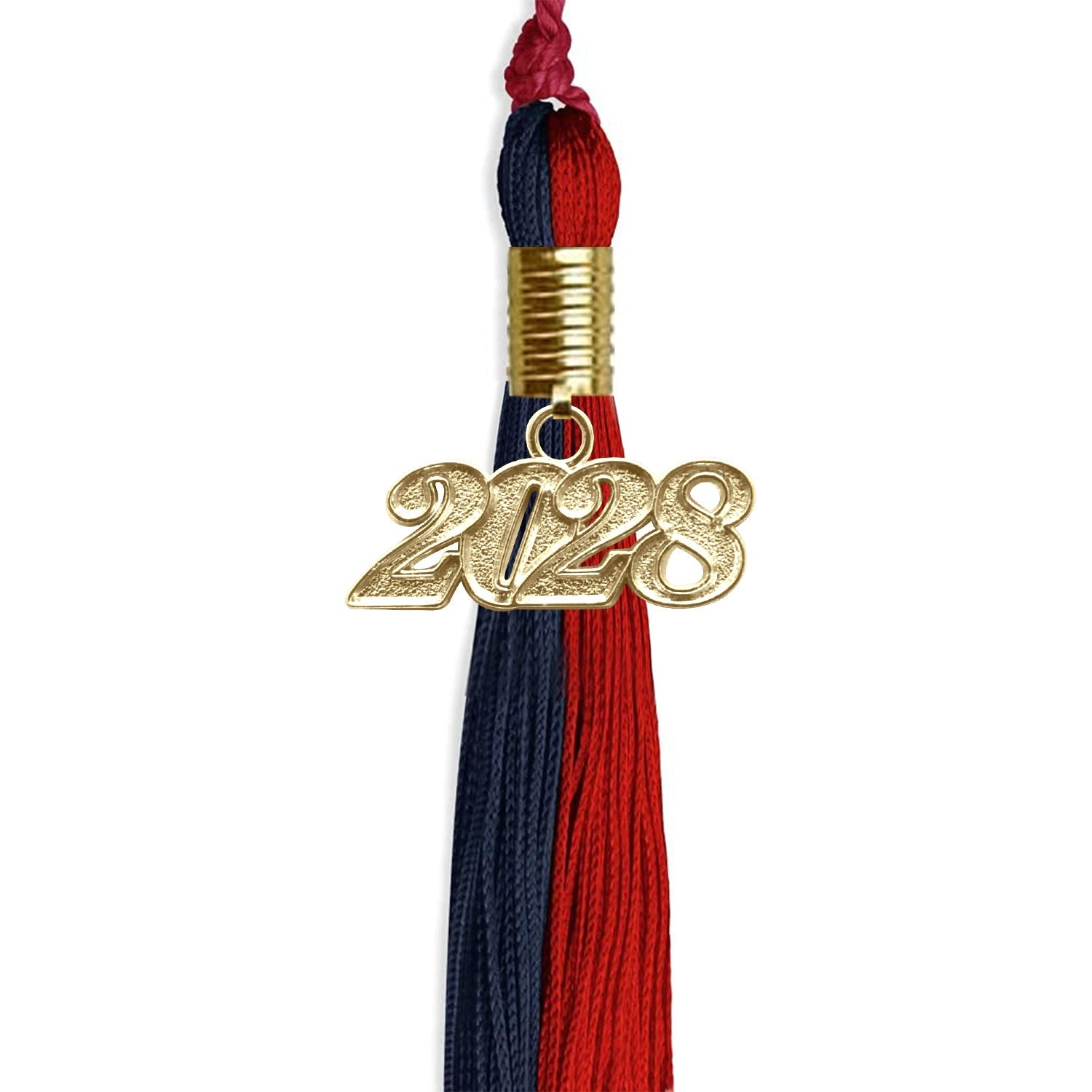 Dark Navy Blue/Red Graduation Tassel with Gold Date Drop - Endea Graduation