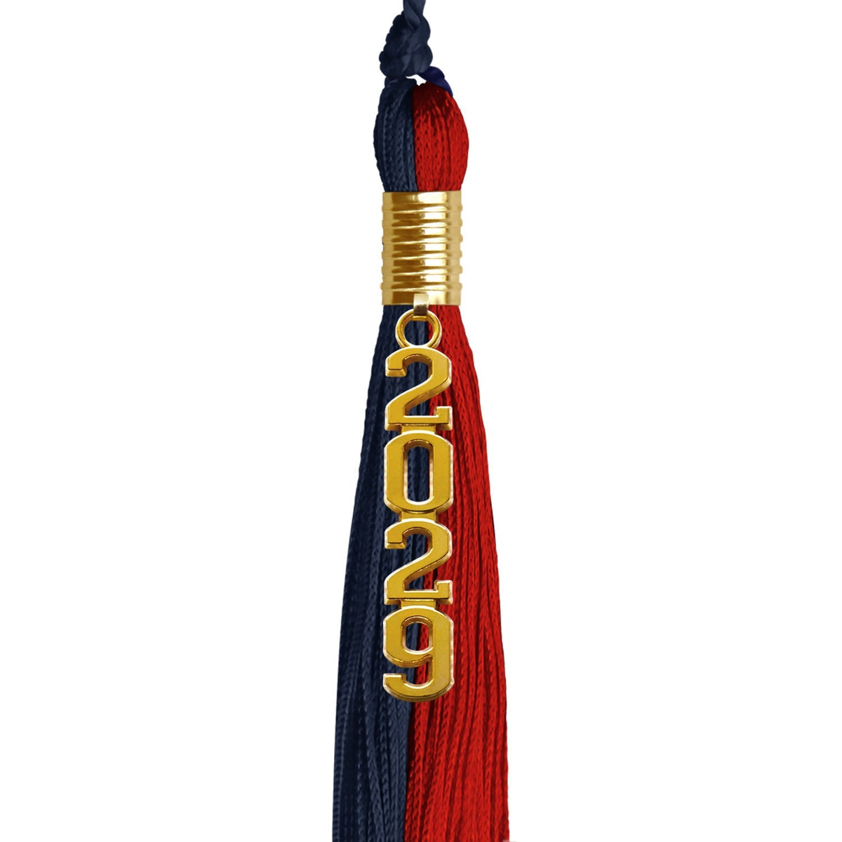 Dark Navy Blue/Red Graduation Tassel with Gold Stacked Date Drop - Endea Graduation