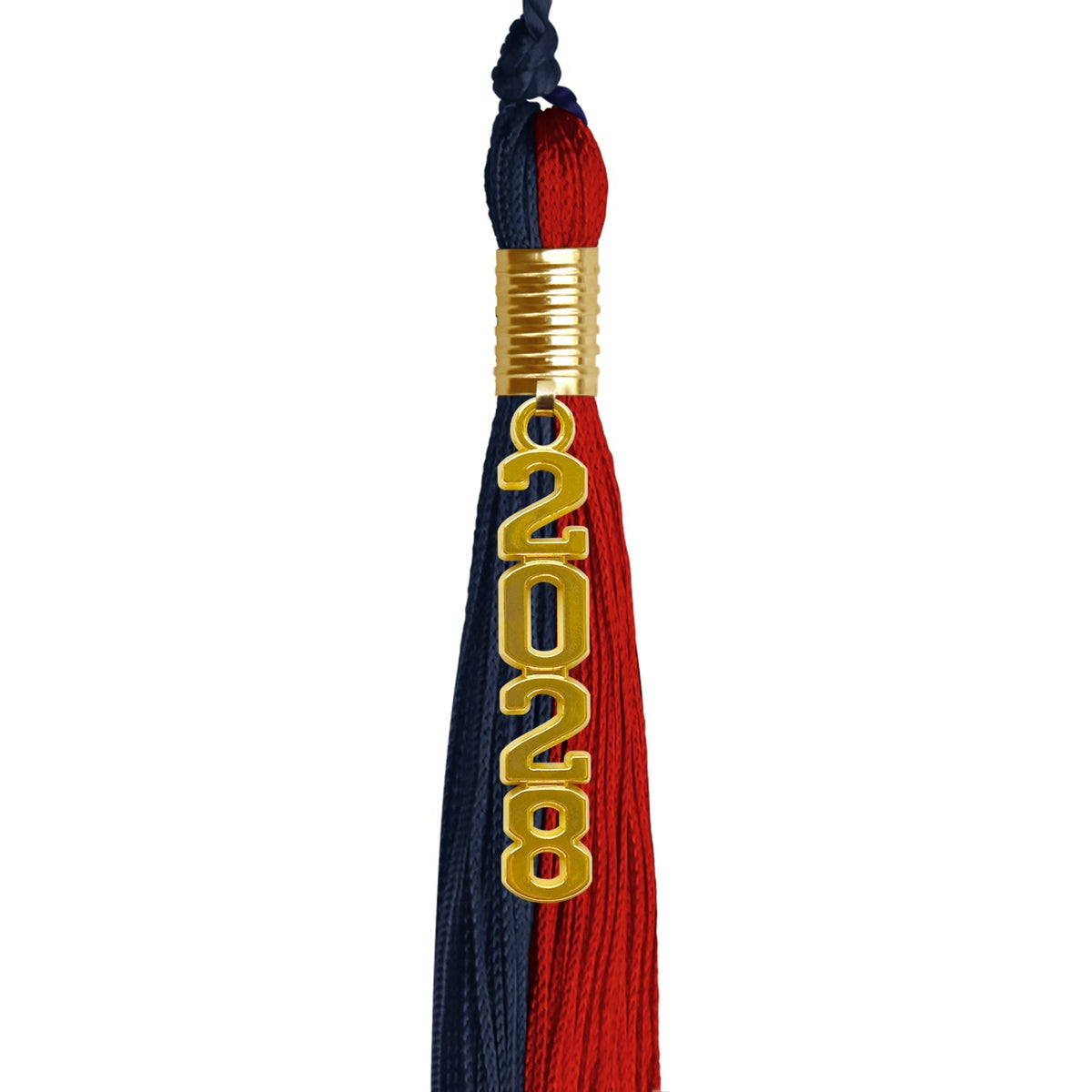 Dark Navy Blue/Red Graduation Tassel with Gold Stacked Date Drop - Endea Graduation