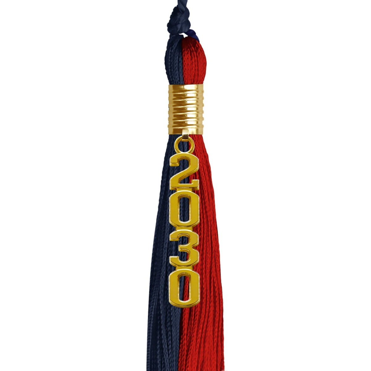 Dark Navy Blue/Red Graduation Tassel with Gold Stacked Date Drop - Endea Graduation