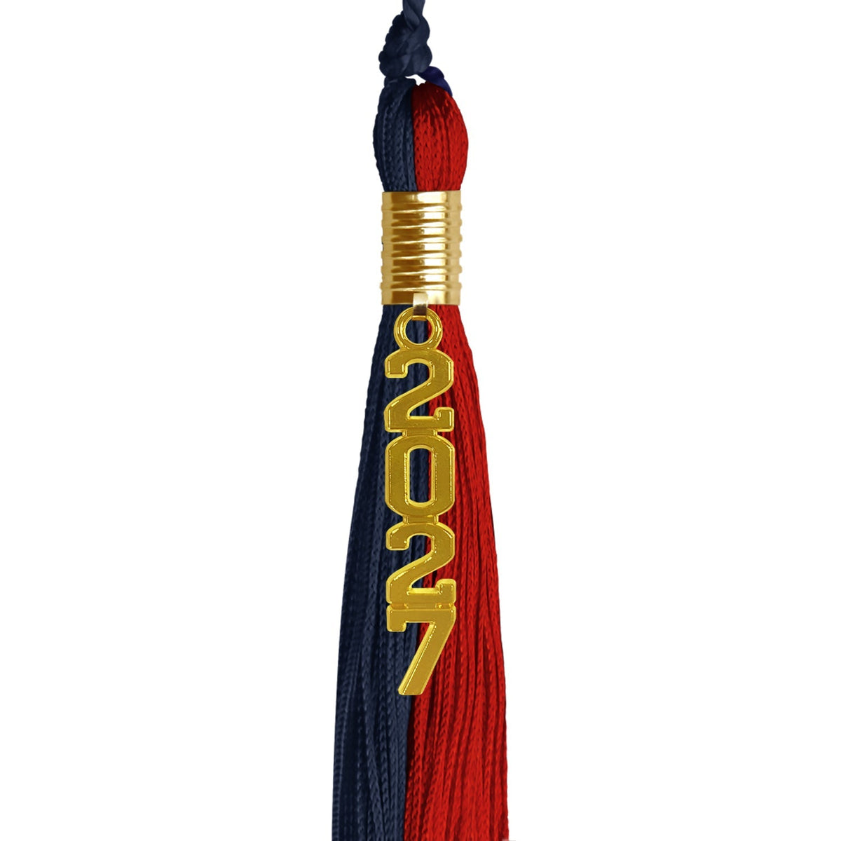 Dark Navy Blue/Red Graduation Tassel with Gold Stacked Date Drop - Endea Graduation