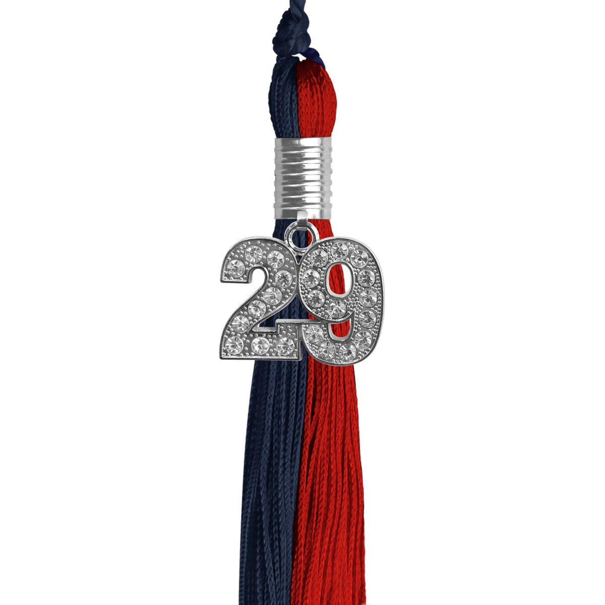Dark Navy Blue/Red Graduation Tassel with Silver Bling Charm - Endea Graduation