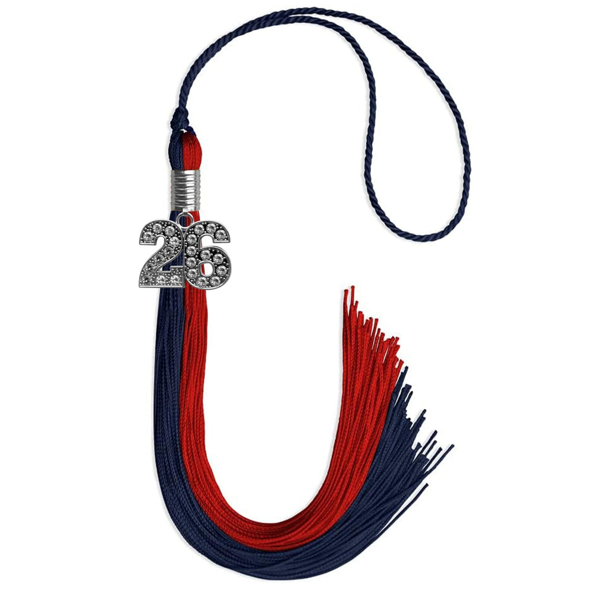 Dark Navy Blue/Red Graduation Tassel with Silver Bling Charm - Endea Graduation